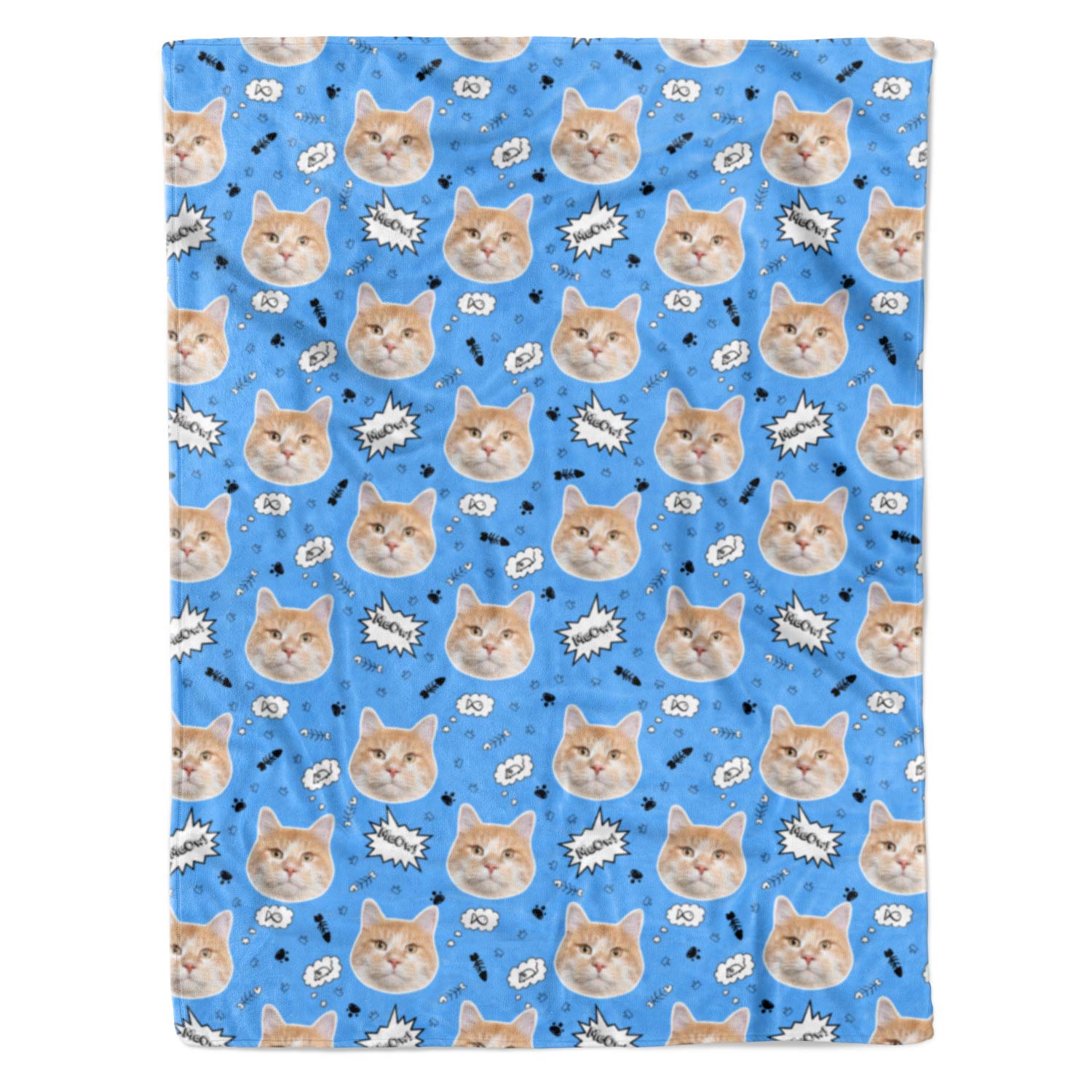 Meow Doodle Print Cat Personalised Blanket