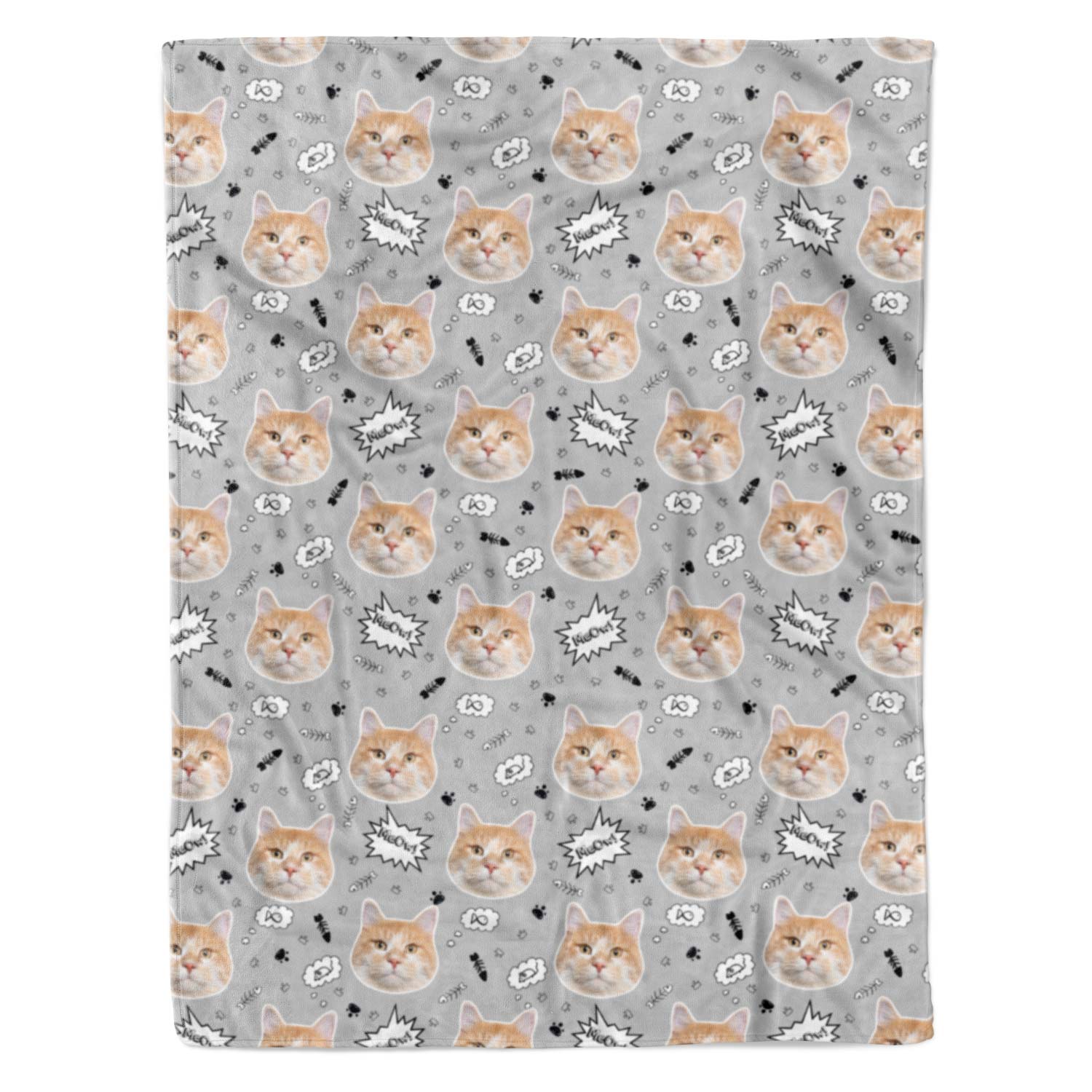 Meow Doodle Print Cat Personalised Blanket