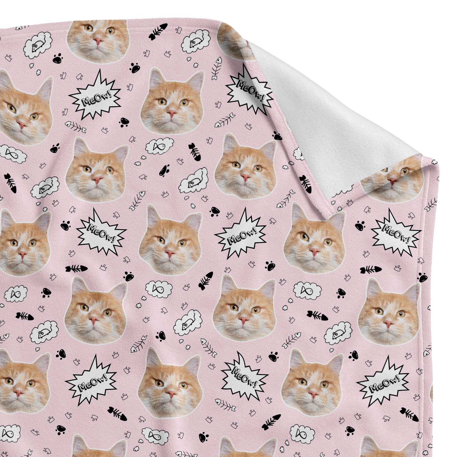 Meow Doodle Print Cat Personalised Blanket