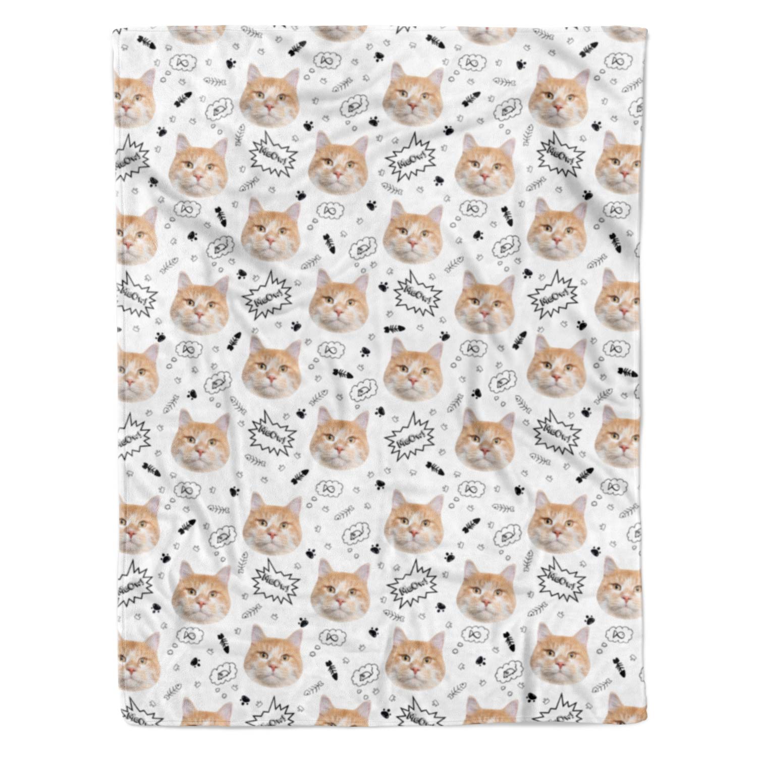 Meow Doodle Print Cat Personalised Blanket