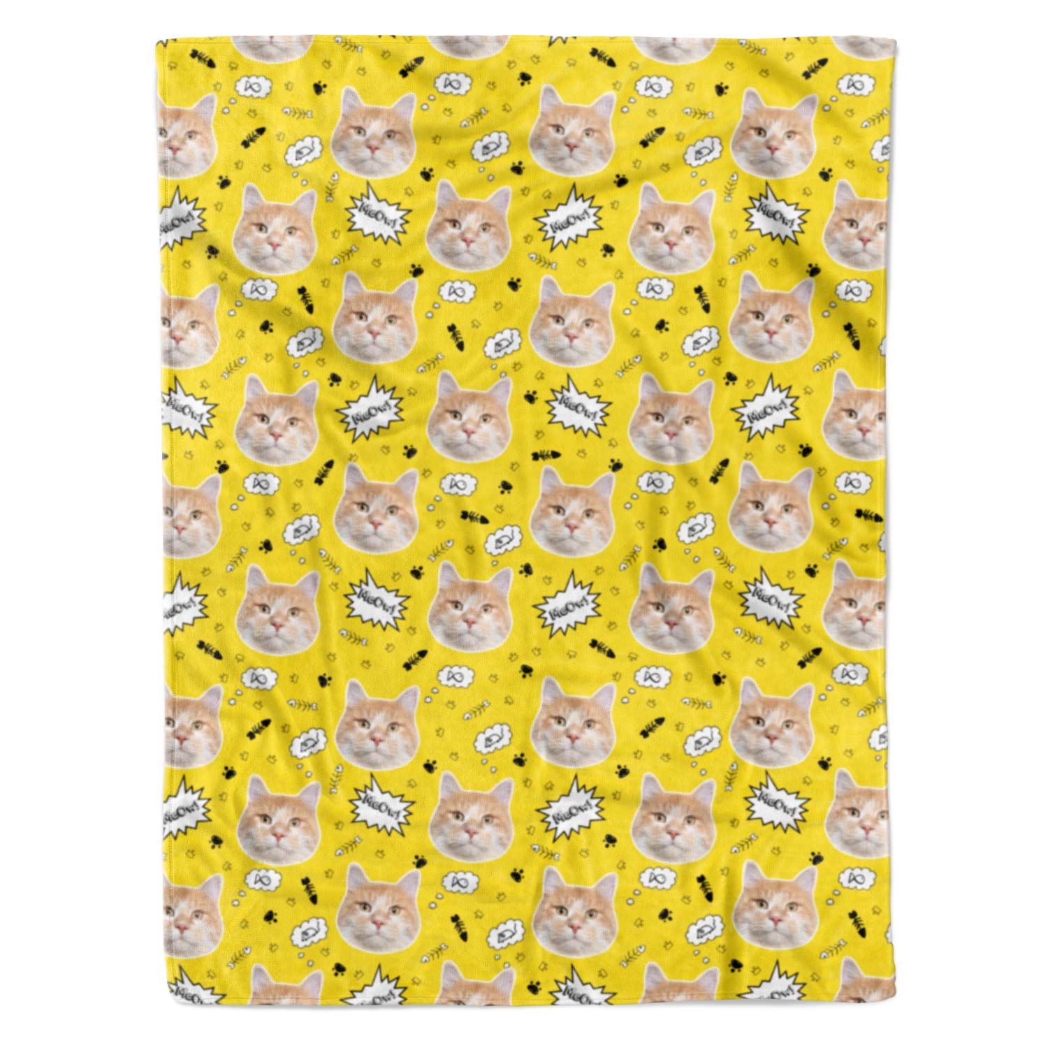 Meow Doodle Print Cat Personalised Blanket