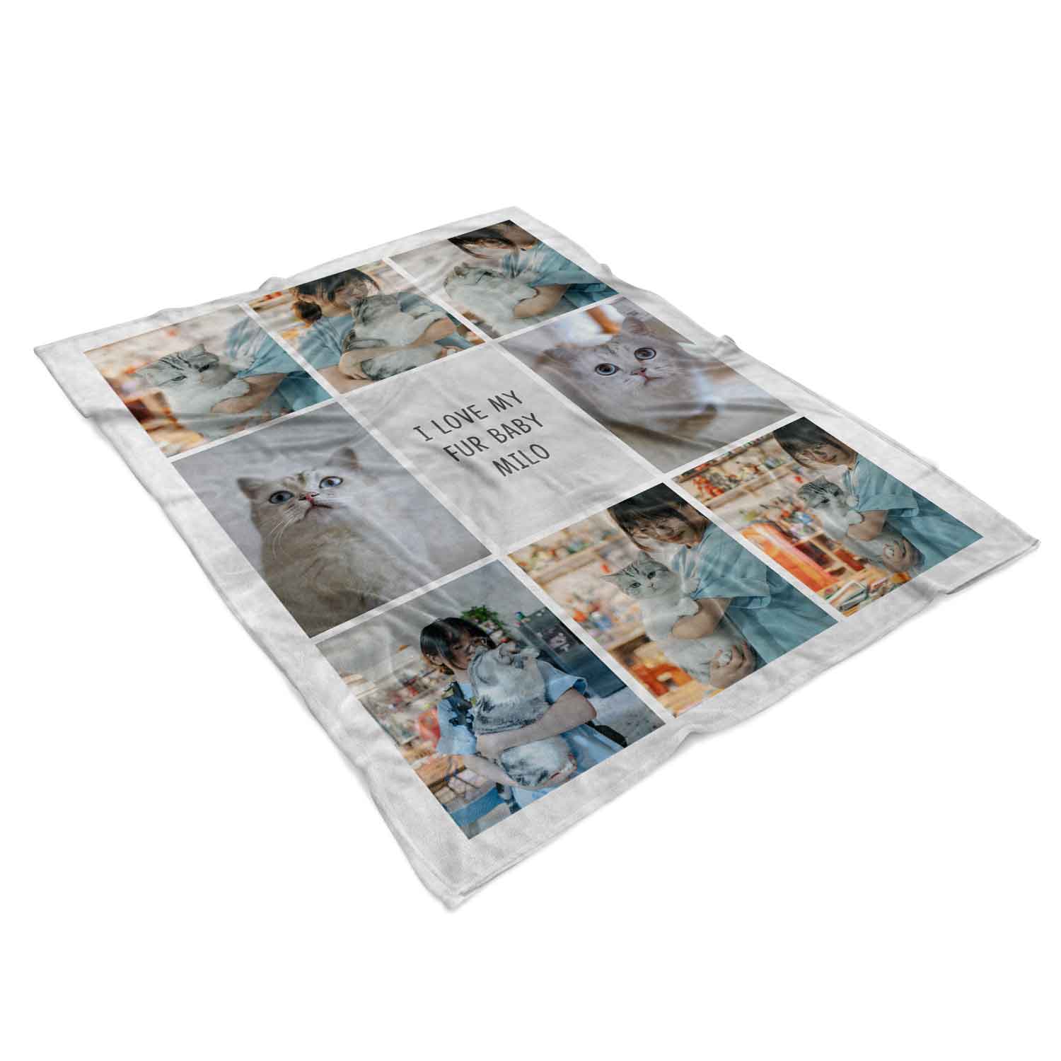 8 Photo Collage Personalised Cat Blanket With Custom Text