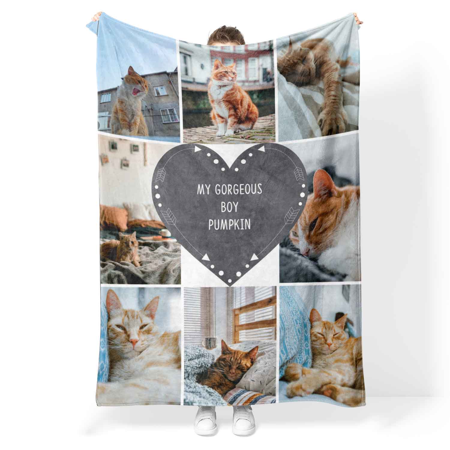 Photo Collage Personalised Blanket With Custom Heart Text