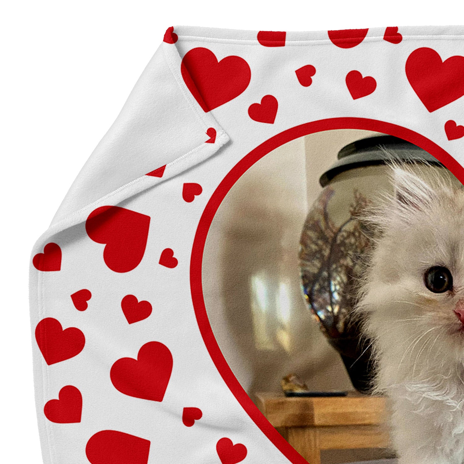 Red Hearts Photo Frame Personalised Cat Blanket