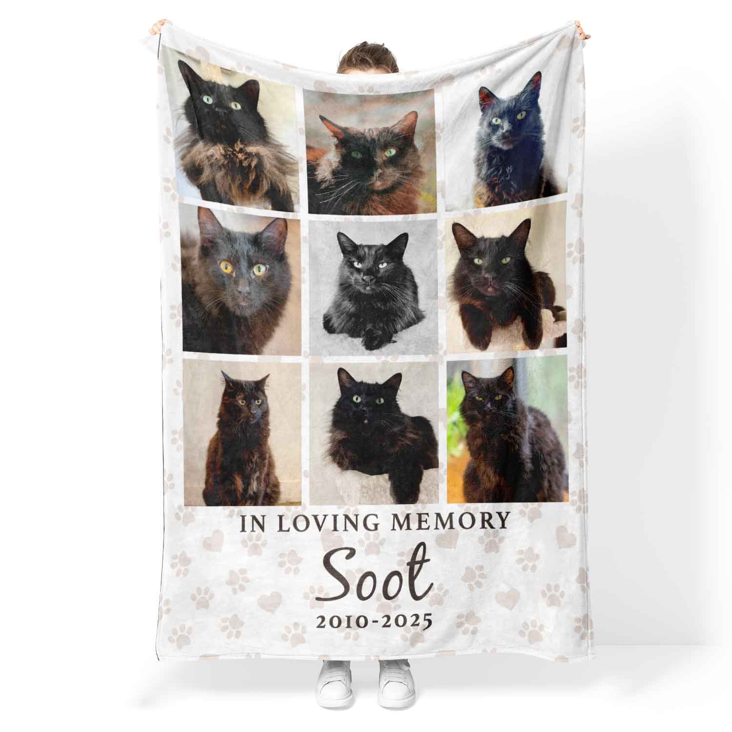 In Loving Memory (Cat Name) Photo Collage Memorial Blanket