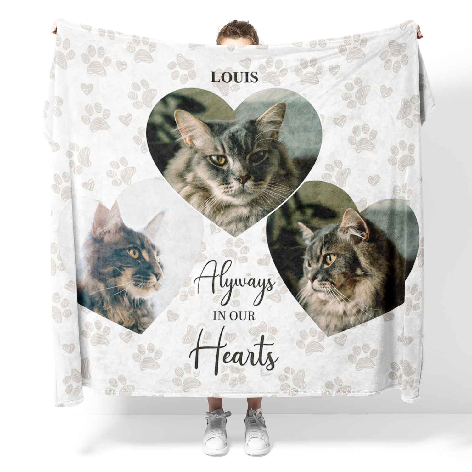 Always In Our Hearts Cat Photo Collage Memorial Blanket