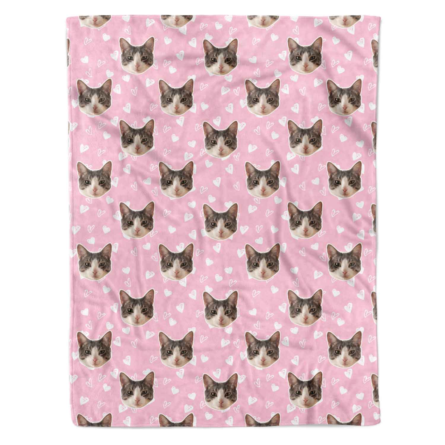Heart Doodles Cat Faces Personalised Blanket