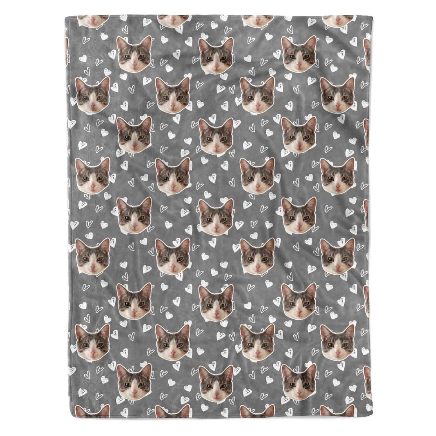 Heart Doodles Cat Faces Personalised Blanket