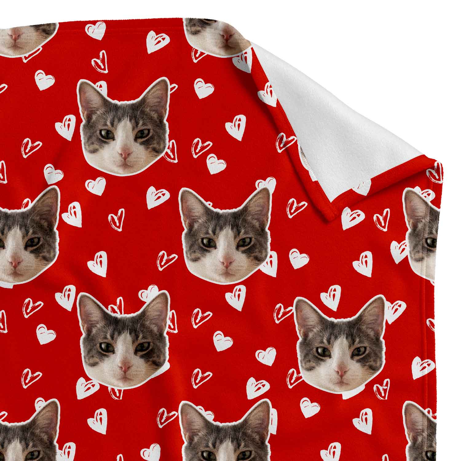 Heart Doodles Cat Faces Personalised Blanket