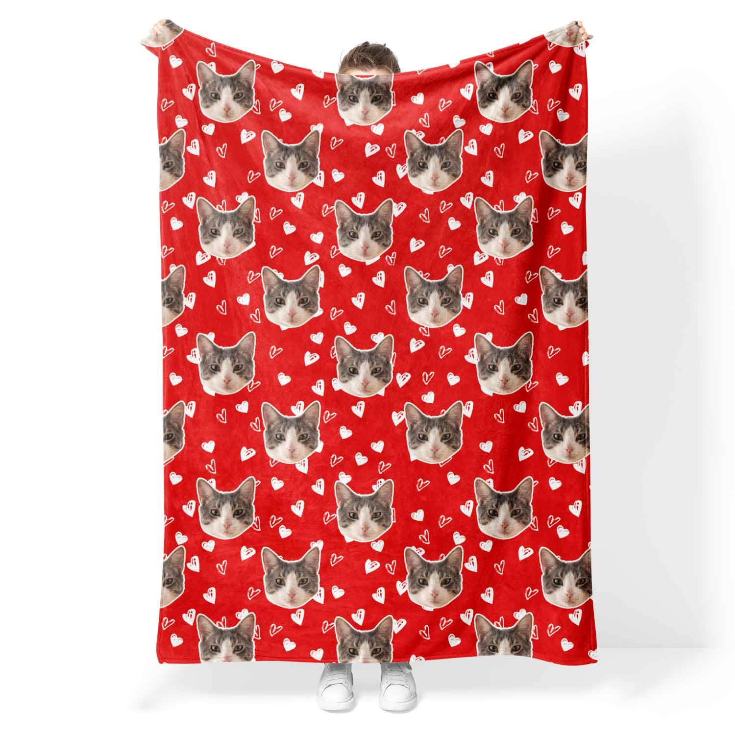 Heart Doodles Cat Faces Personalised Blanket
