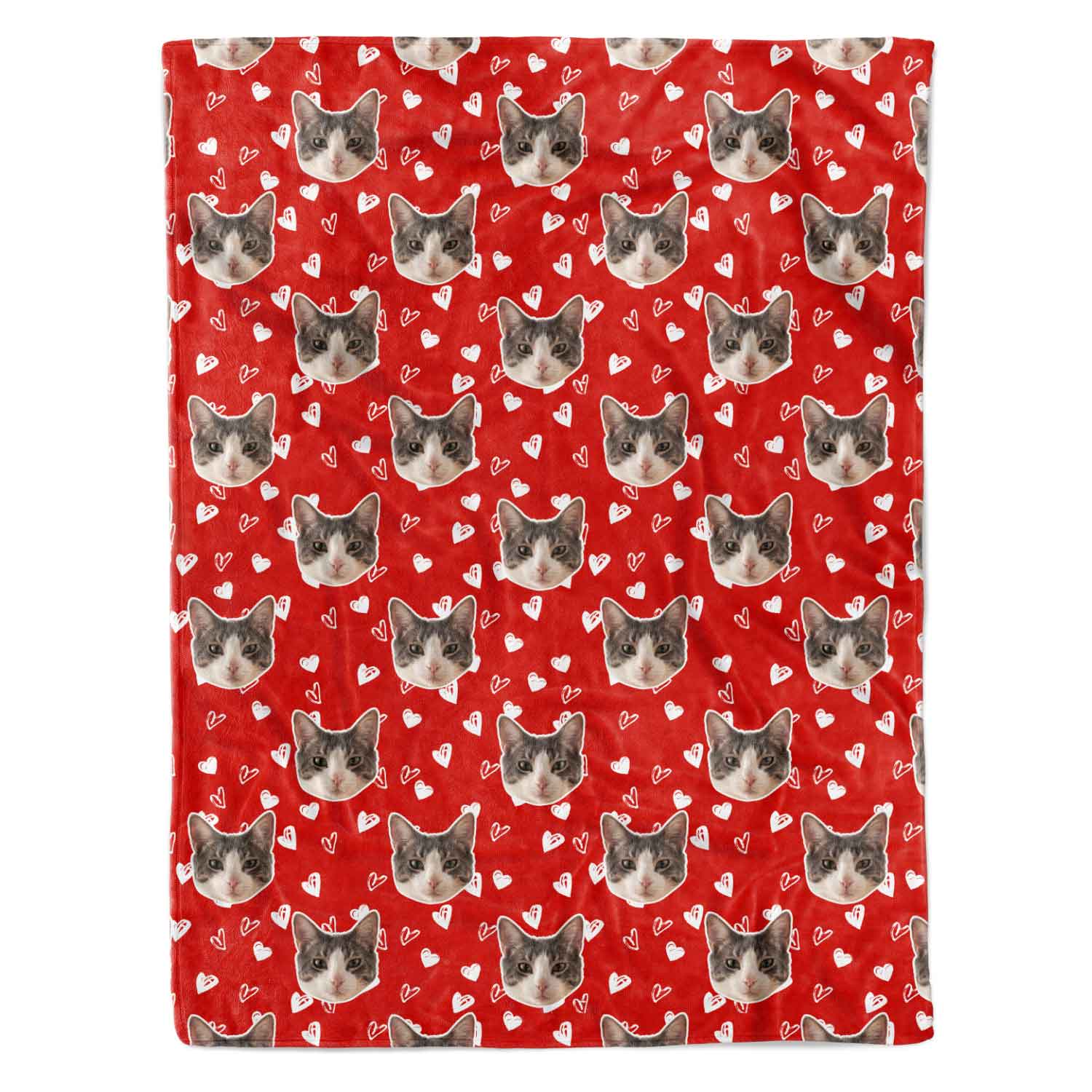 Heart Doodles Cat Faces Personalised Blanket