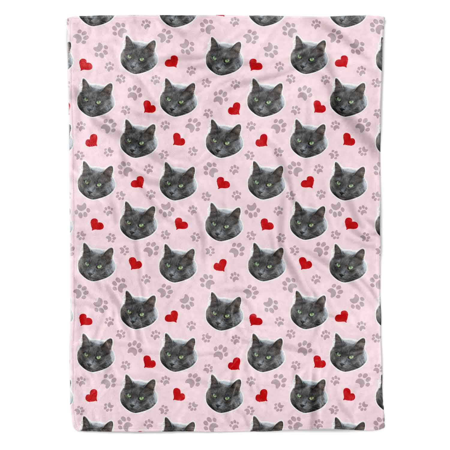 Hearts & Cat Paw Prints Personalised Blanket