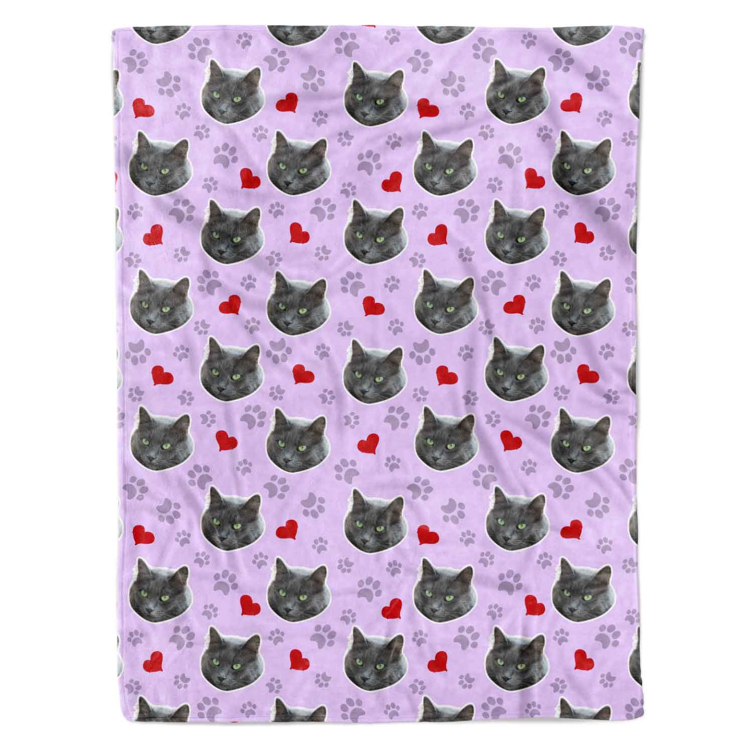 Hearts & Cat Paw Prints Personalised Blanket