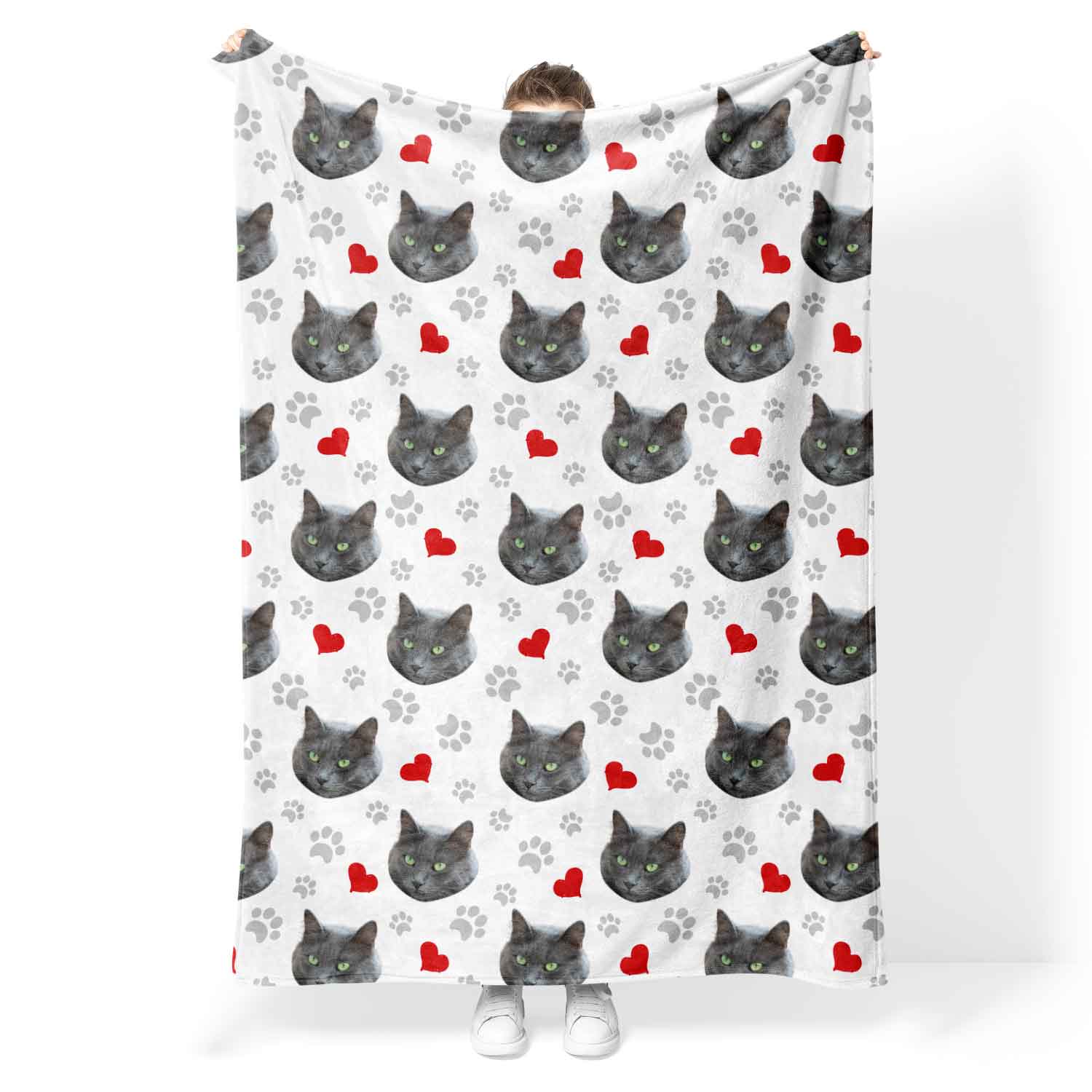 Hearts & Cat Paw Prints Personalised Blanket