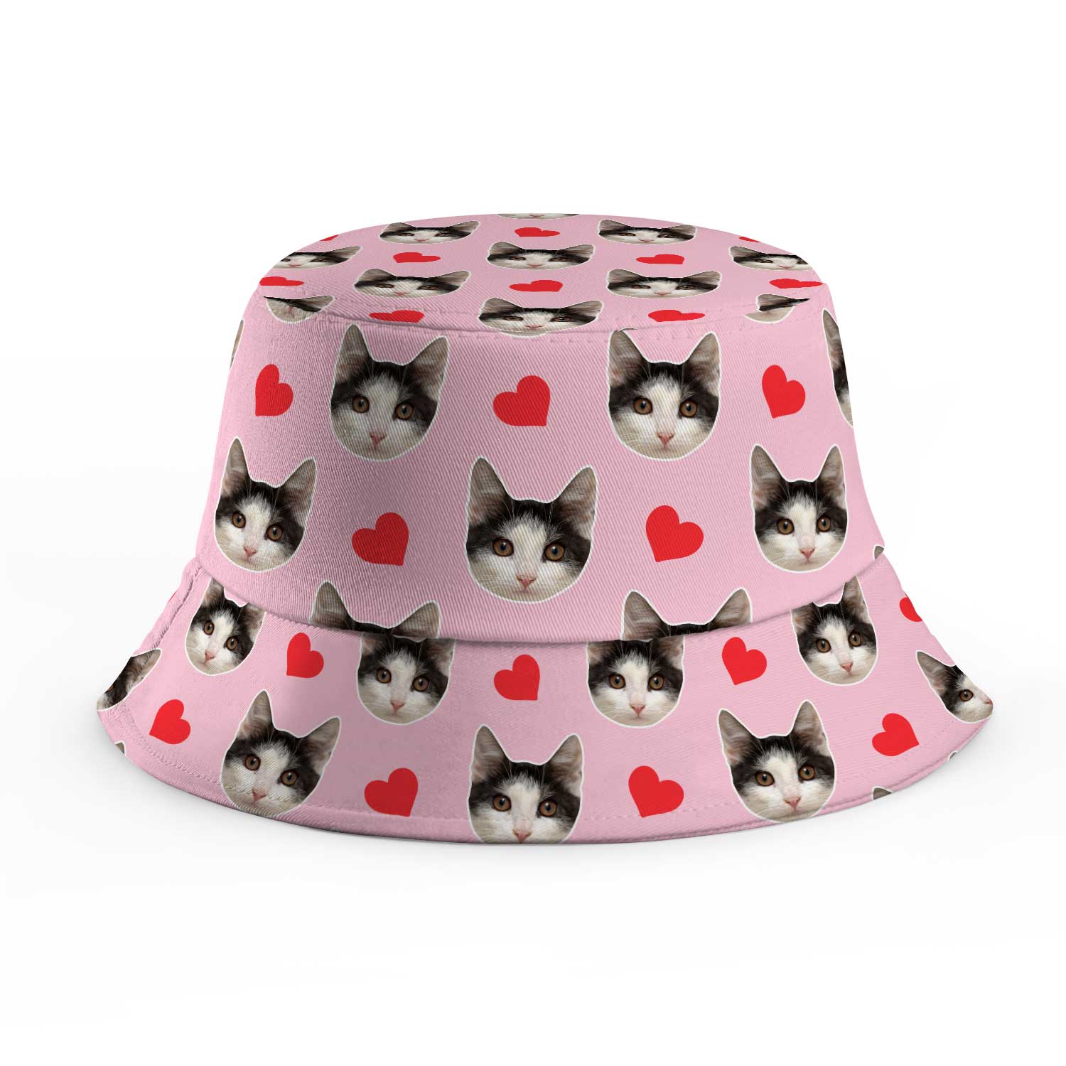 Red Hearts Cat Faces Custom Bucket Hat