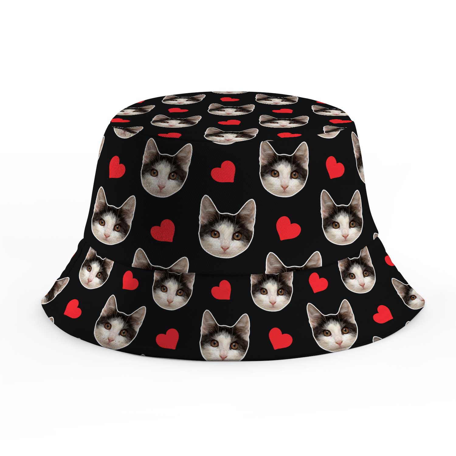 Red Hearts Cat Faces Custom Bucket Hat