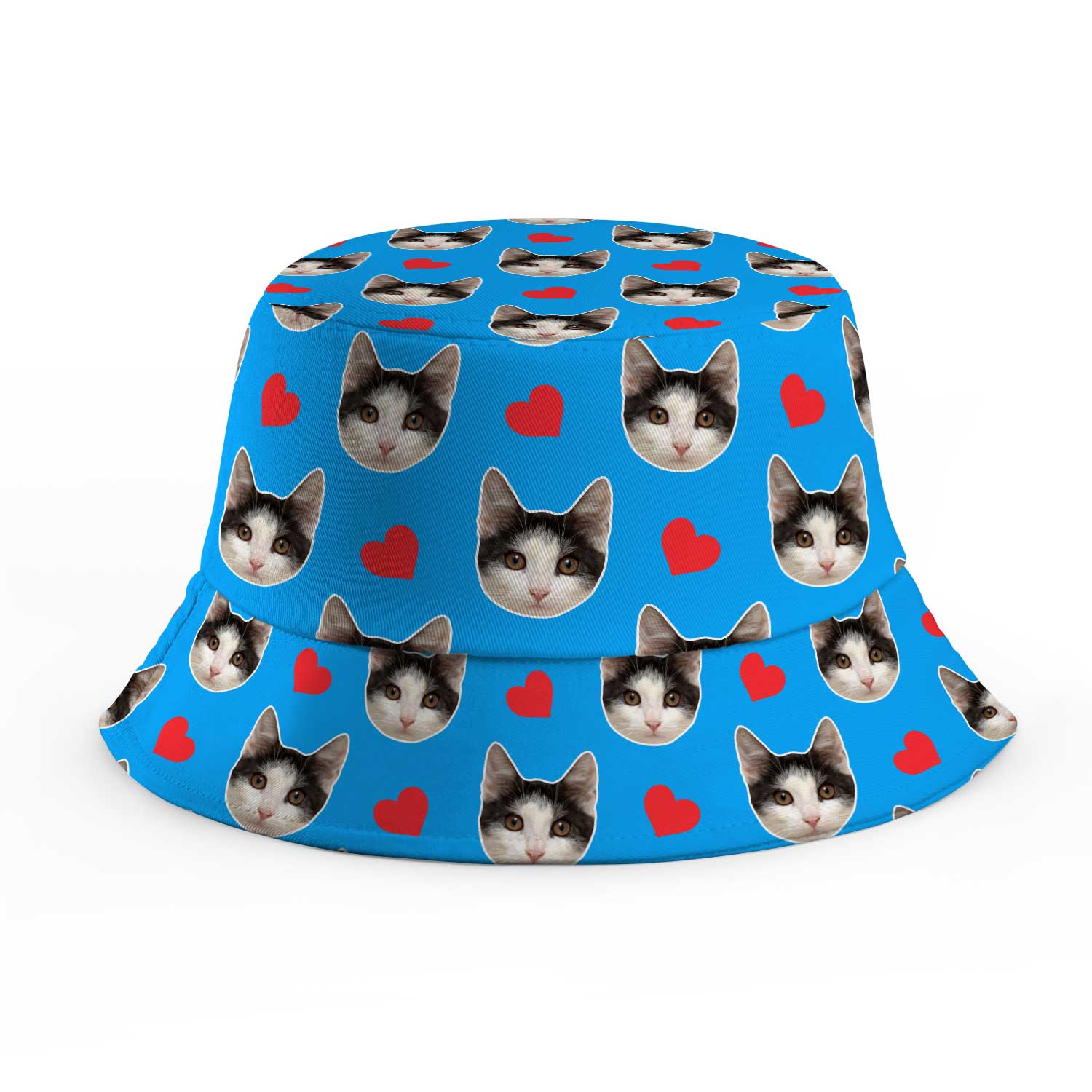 Red Hearts Cat Faces Custom Bucket Hat