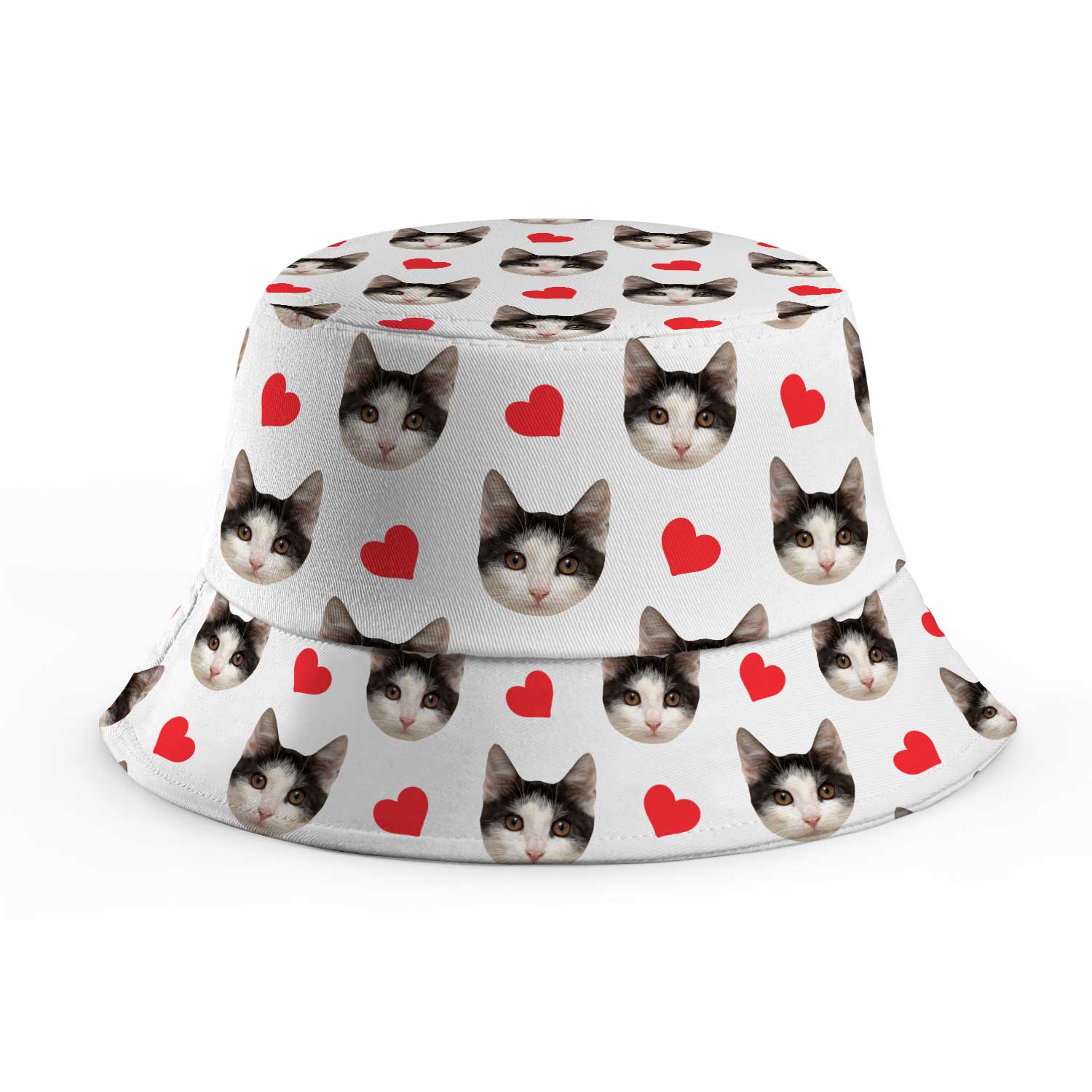 Red Hearts Cat Faces Custom Bucket Hat