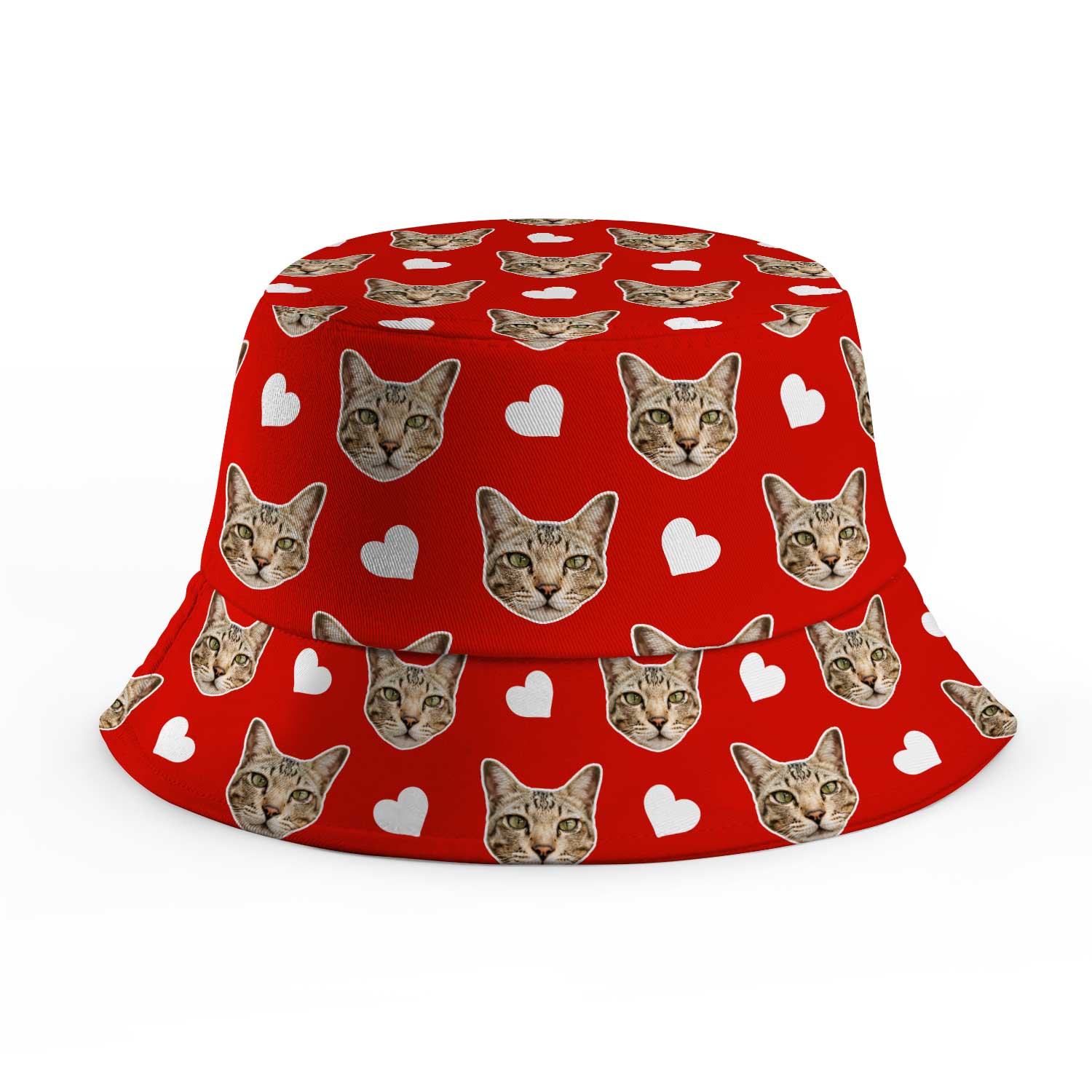 White Hearts Cat Faces Custom Bucket Hat