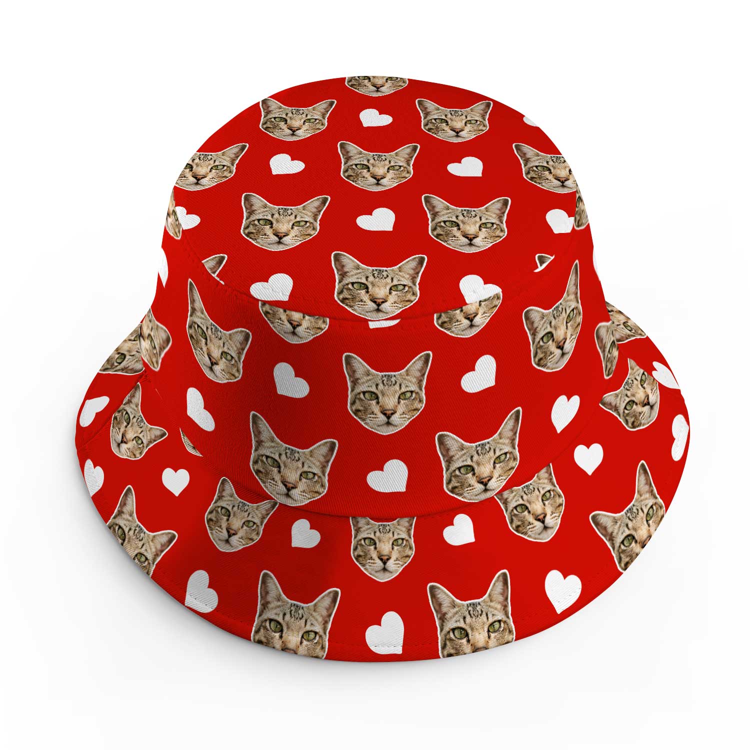 White Hearts Cat Faces Custom Bucket Hat