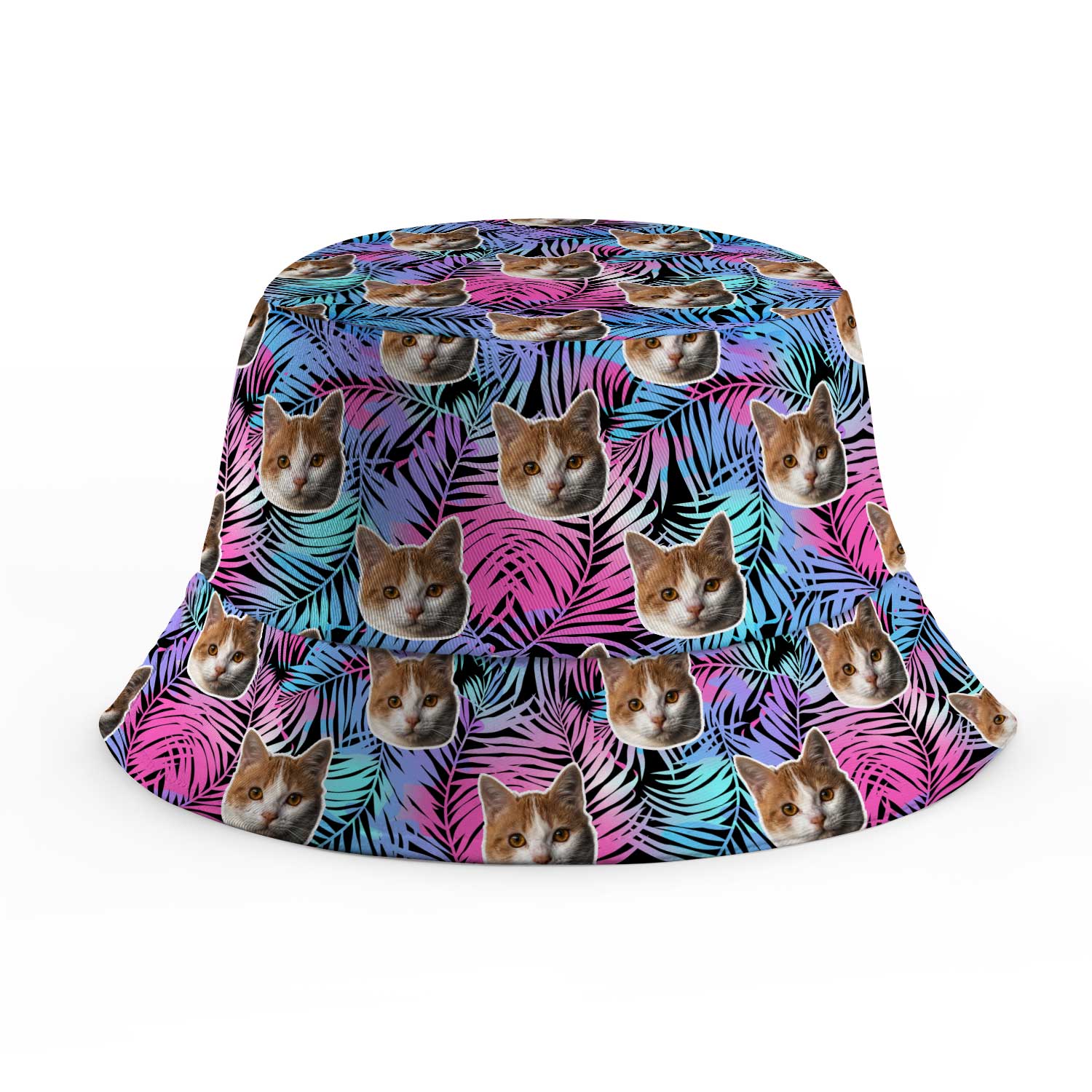 Neon Tropical Cat Faces Custom Bucket Hat