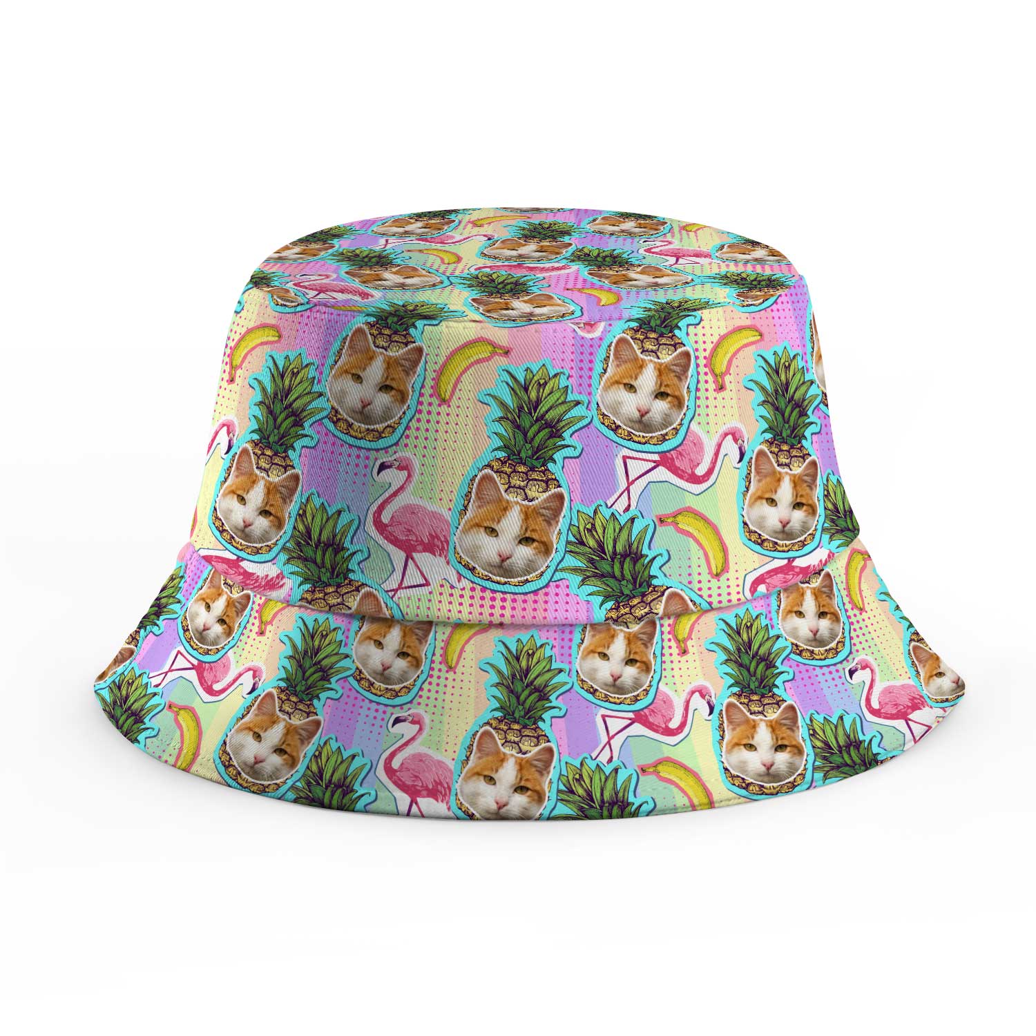 Pineapple Flamingo Cat Faces Custom Bucket Hat