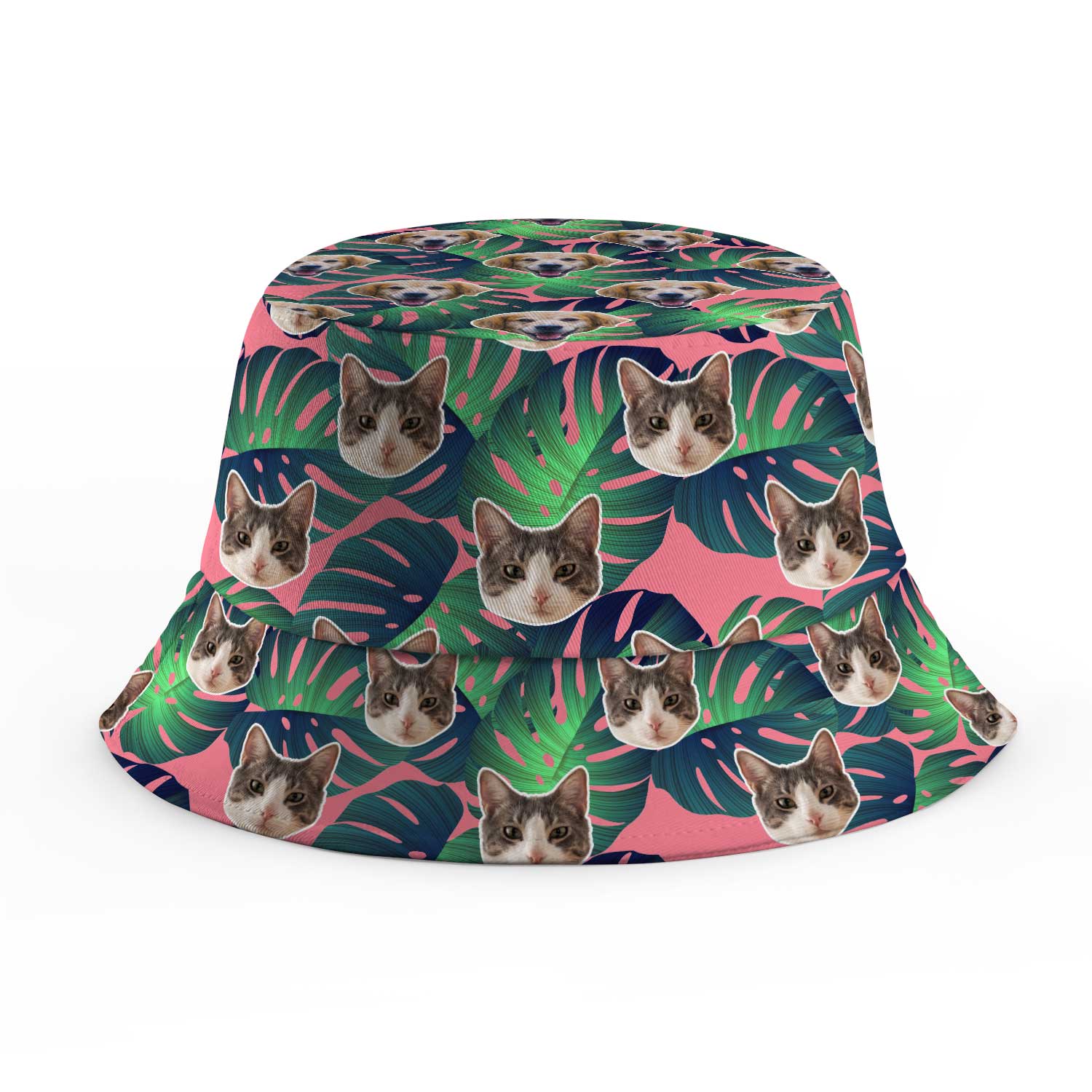 Tropical Leaves Cat Faces Custom Bucket Hat