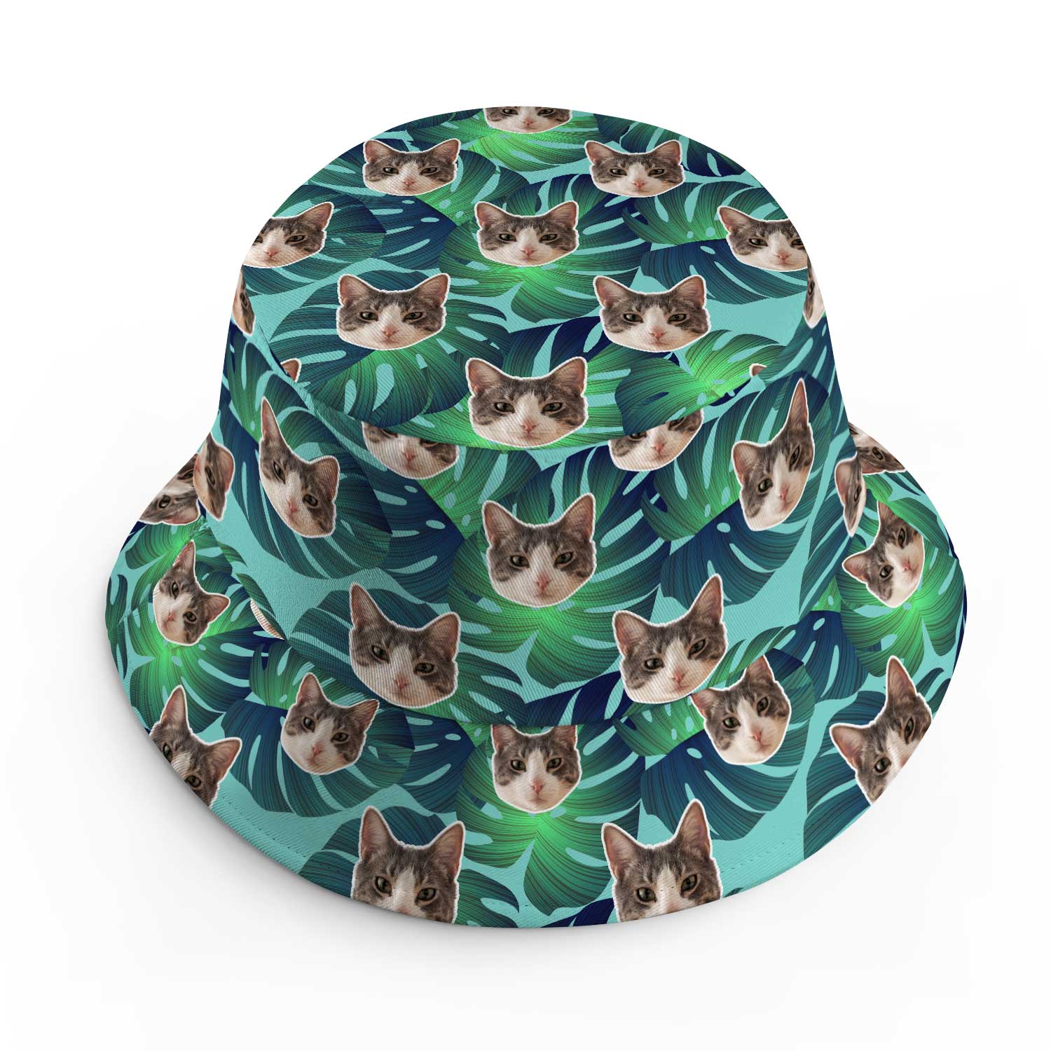 Tropical Leaves Cat Faces Custom Bucket Hat