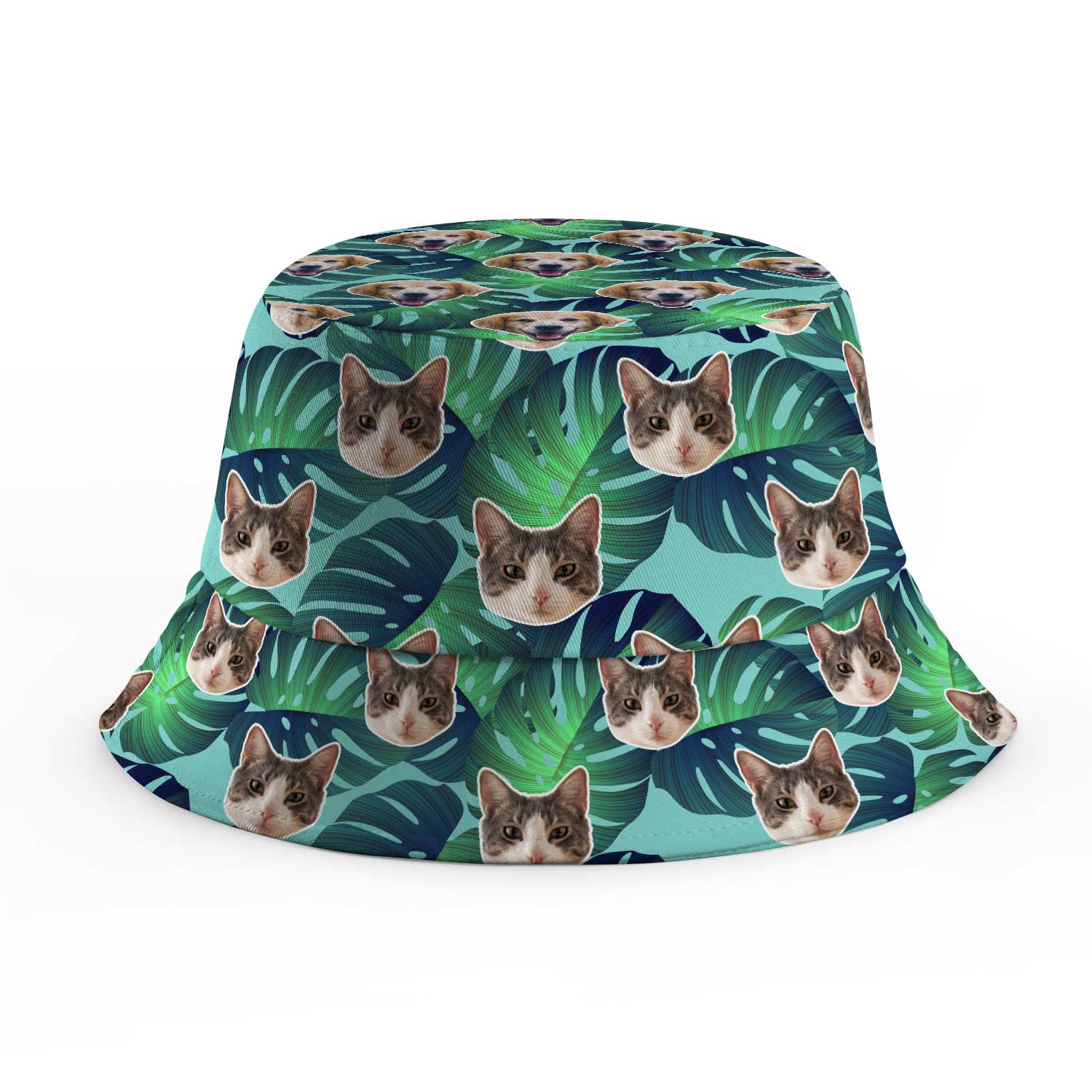 Tropical Leaves Cat Faces Custom Bucket Hat