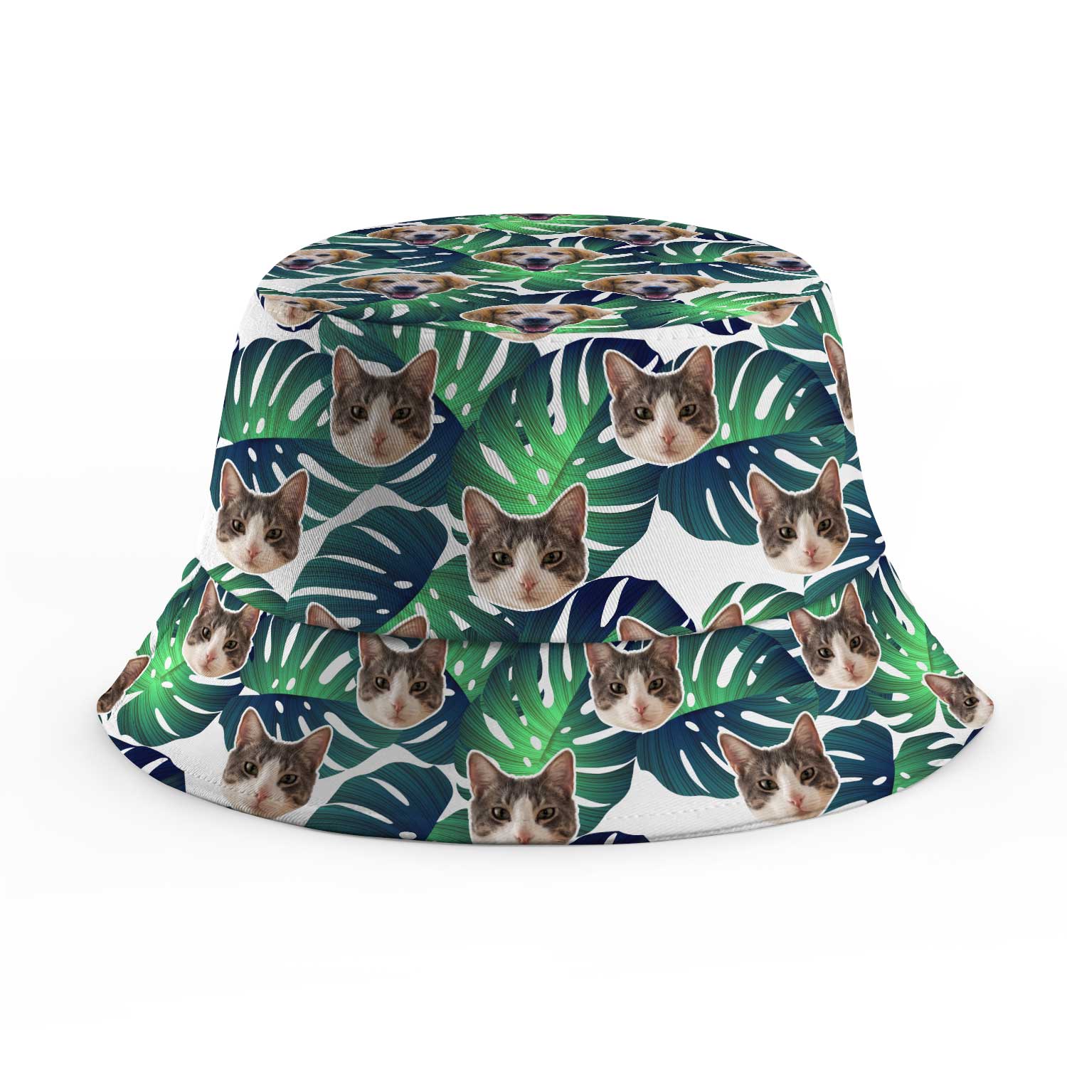 Tropical Leaves Cat Faces Custom Bucket Hat