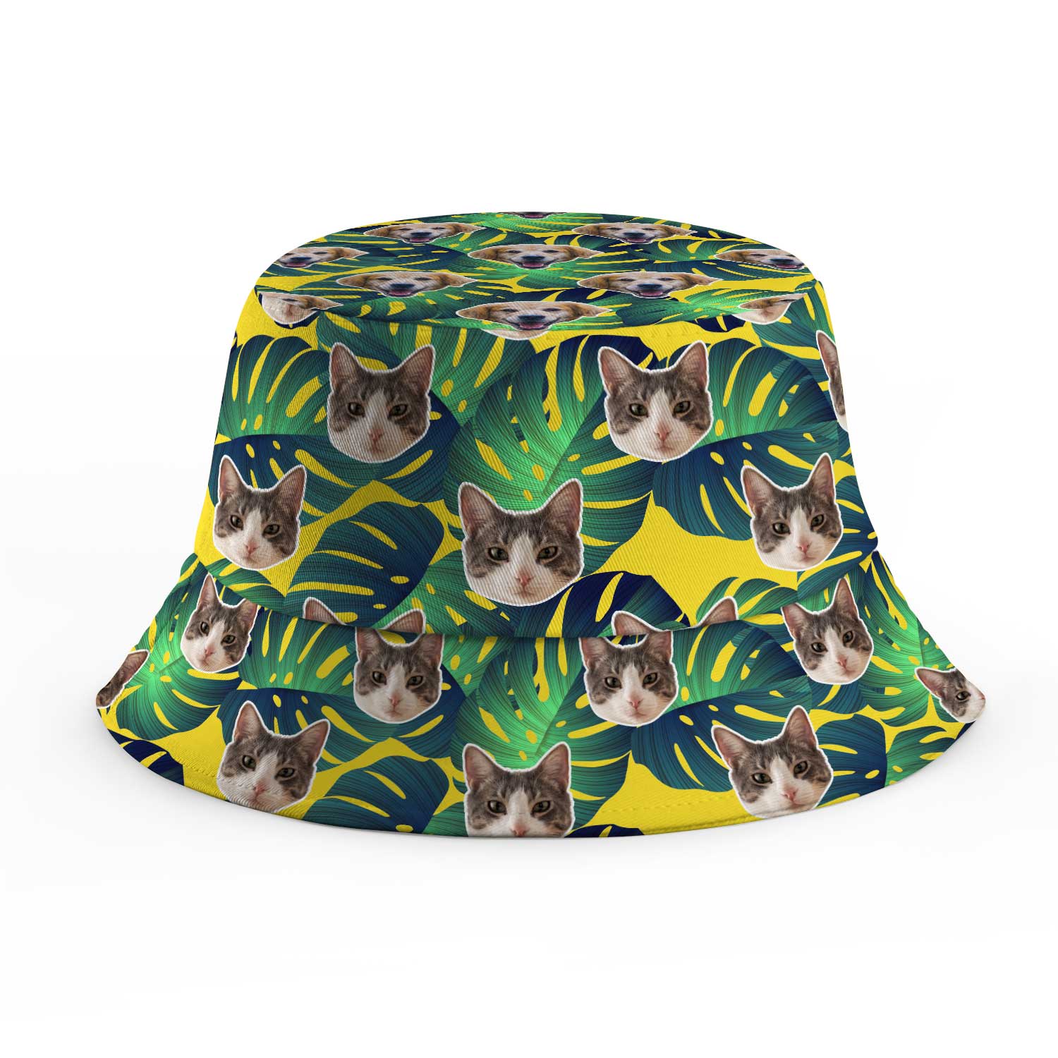 Tropical Leaves Cat Faces Custom Bucket Hat
