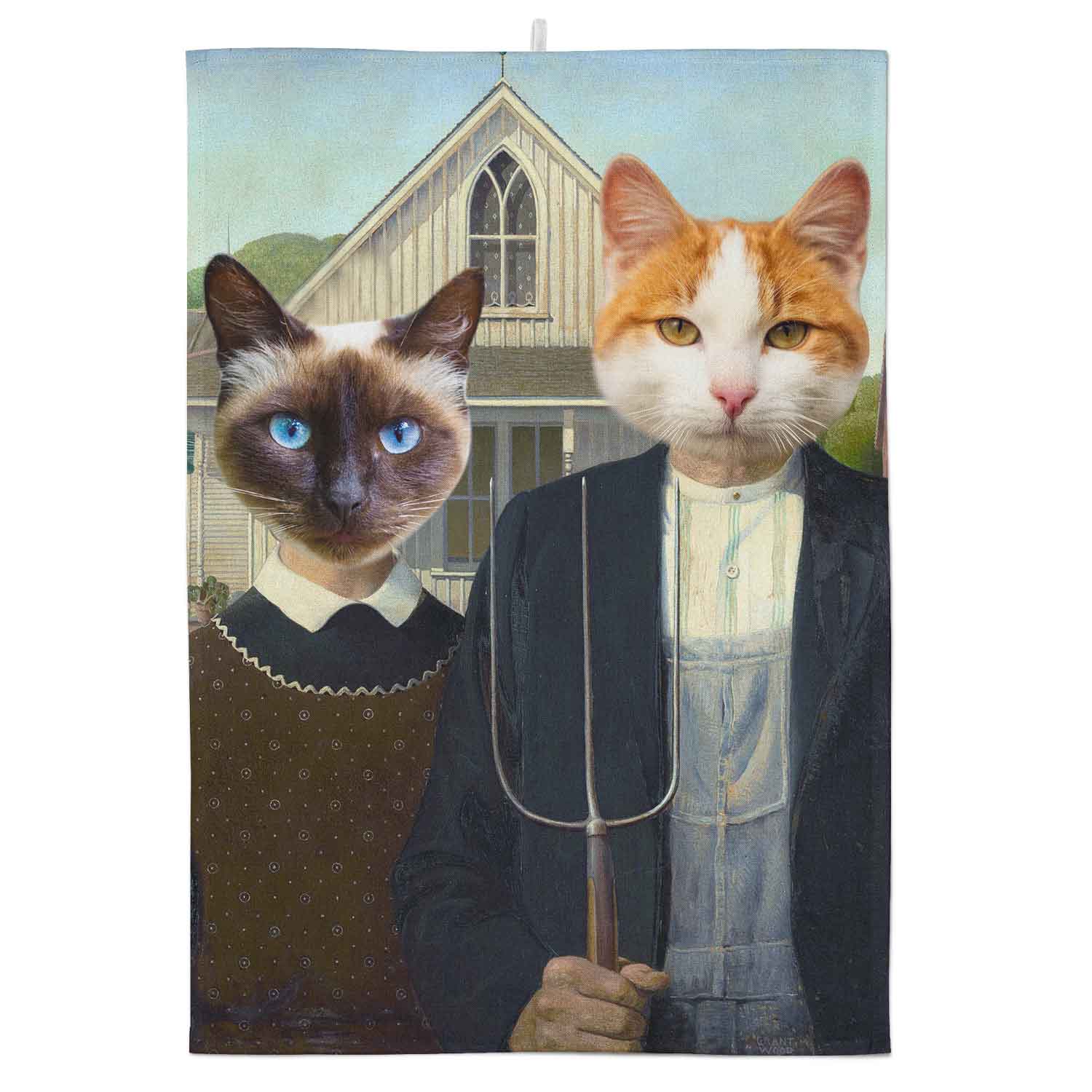 Cat Gothic Couple Personalised Tea Towel