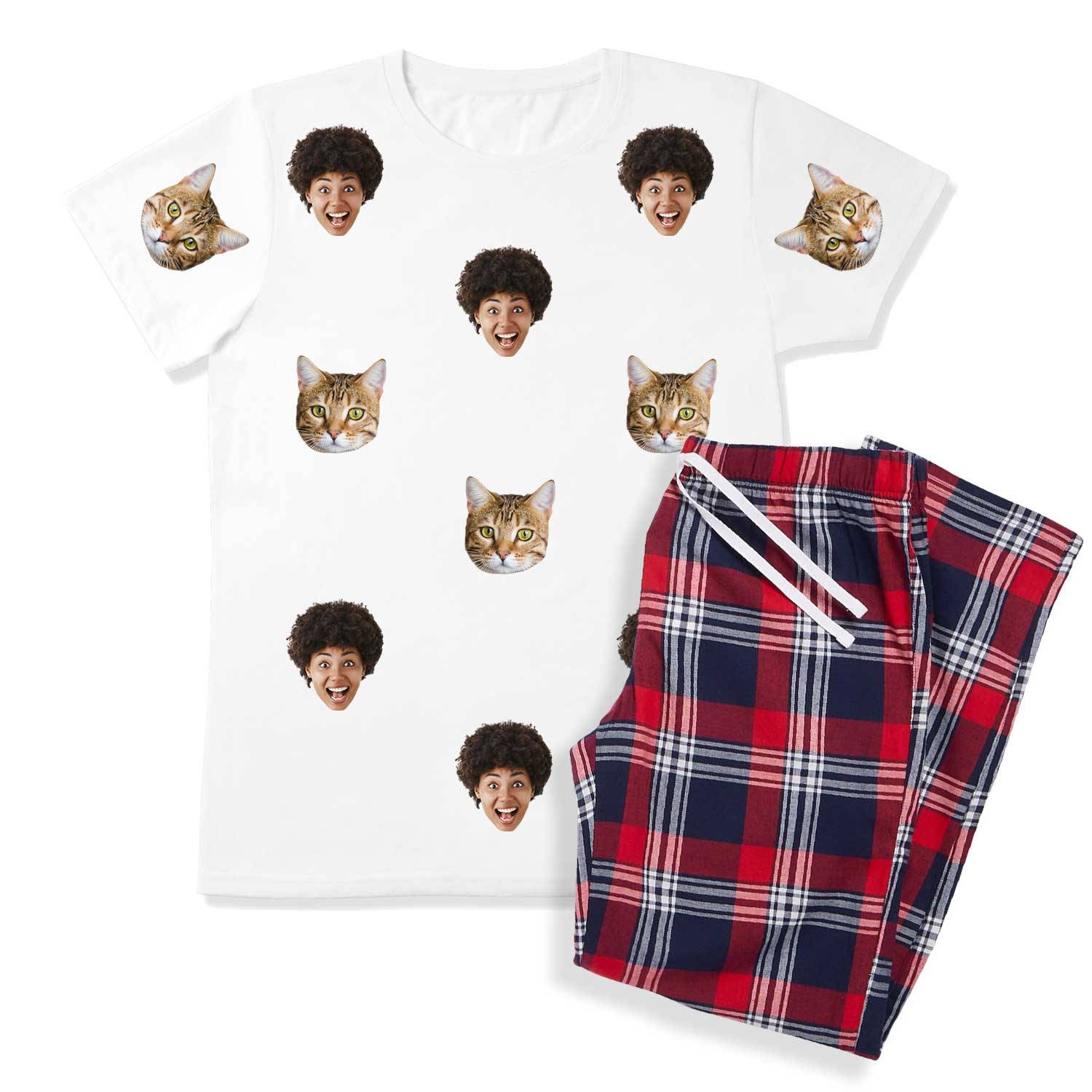 Men's Cat Pyjamas - Red Tartan Trouser Set