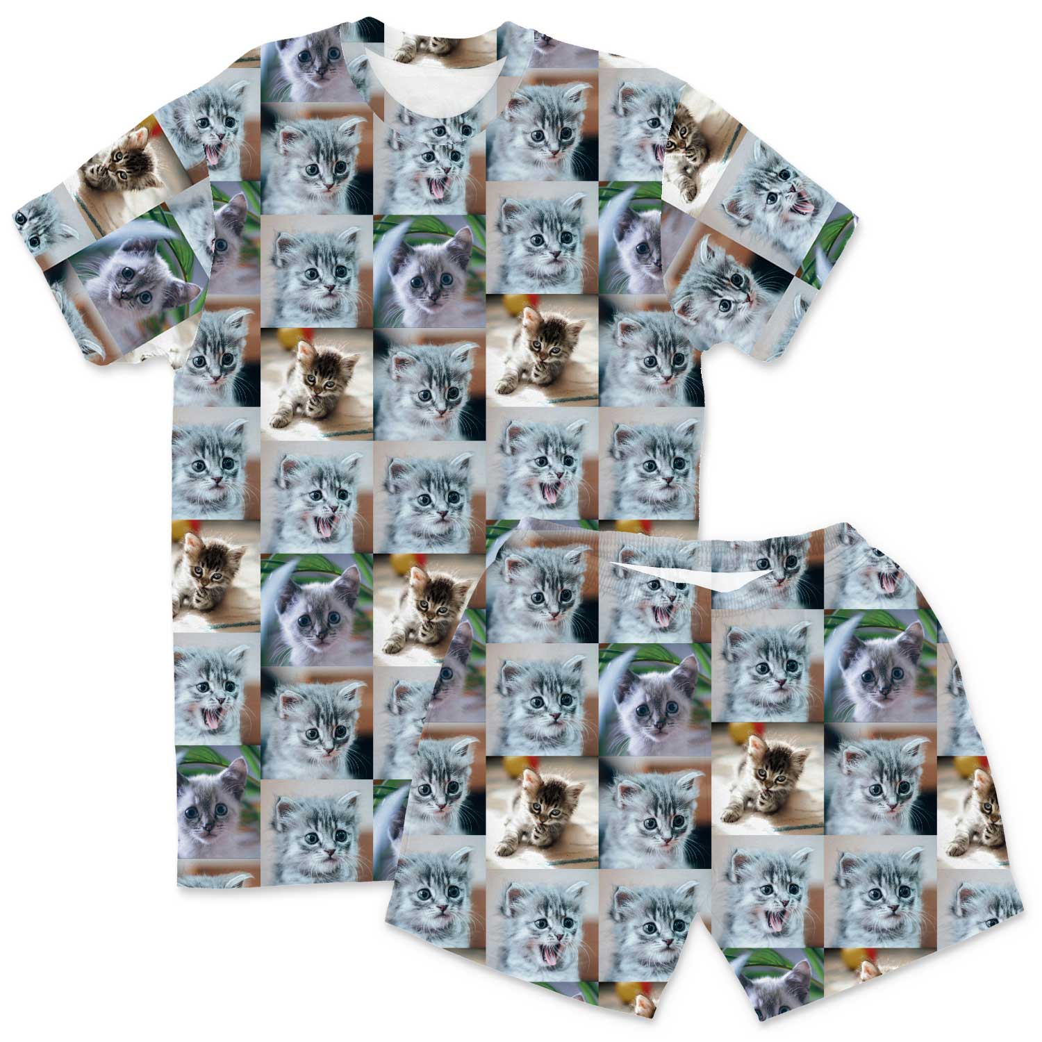 Men's Cat Photo Collage PJs - Shorts Set