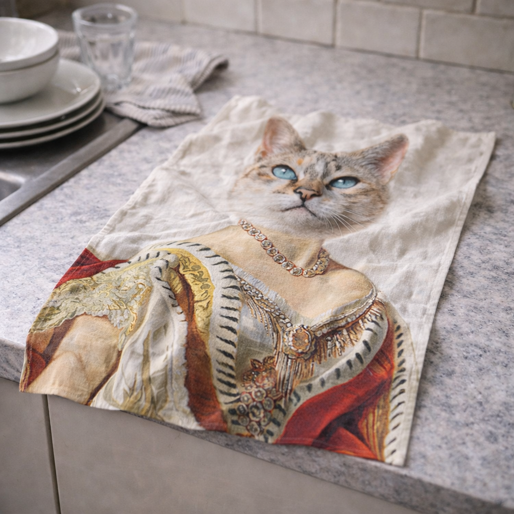 Cat Royal Lady Personalised Tea Towel