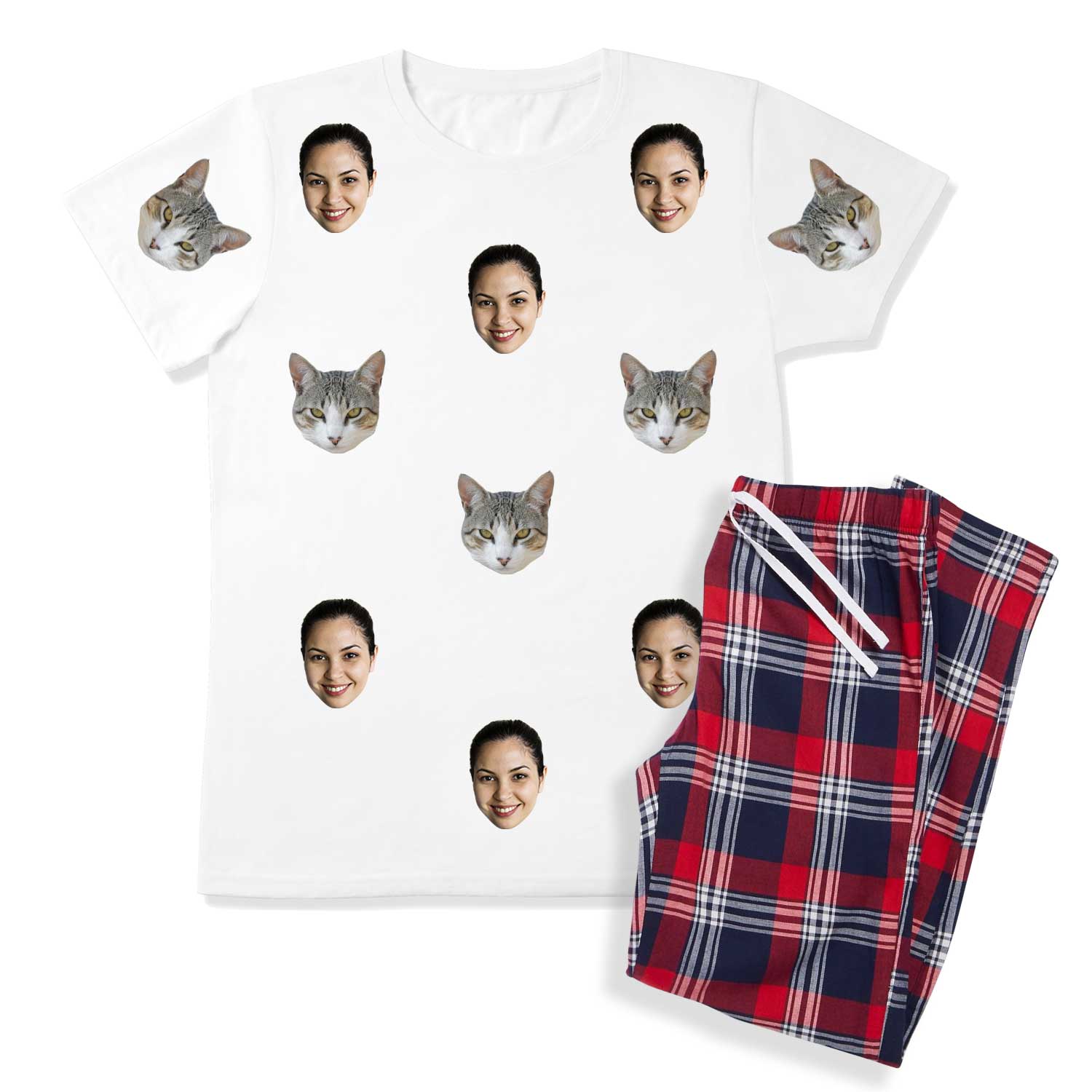 Women's Cat Pyjamas - Red Tartan Trouser Set