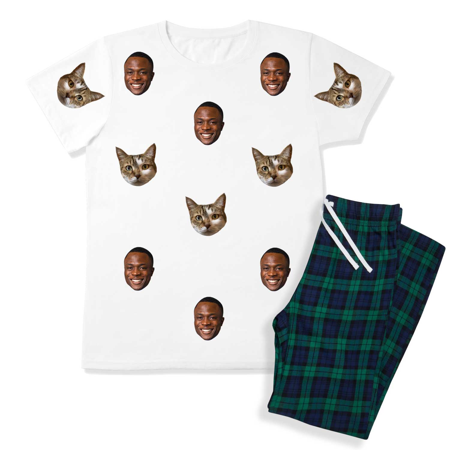 Women's Cat Pyjamas - Green Tartan Trouser Set