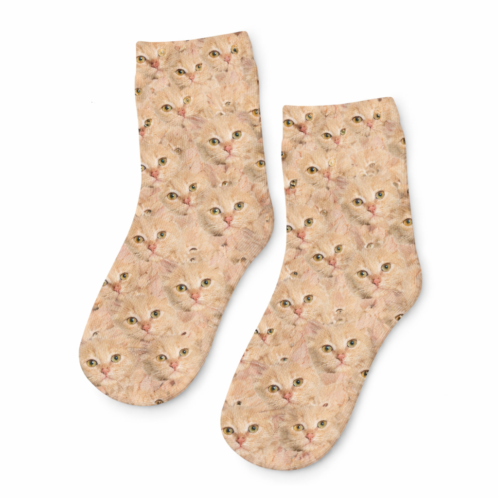 Cat Face Mash Personalised Kids Socks
