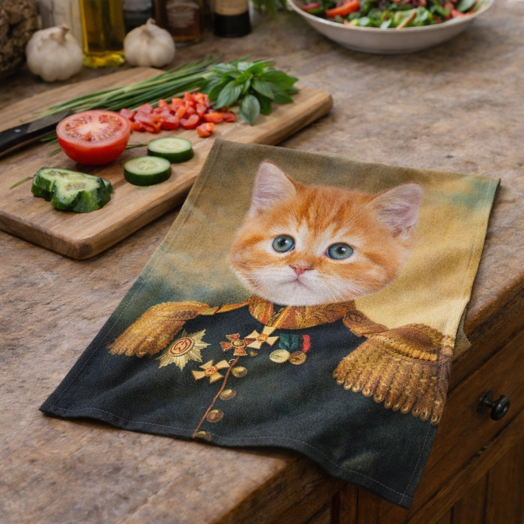 Cat General Personalised Tea Towel