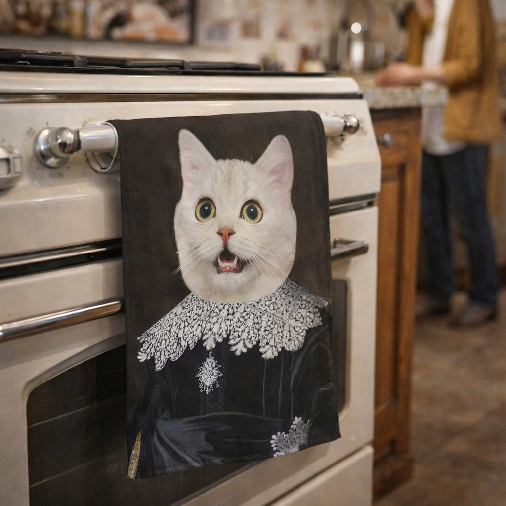 Cat Gentleman Personalised Tea Towel