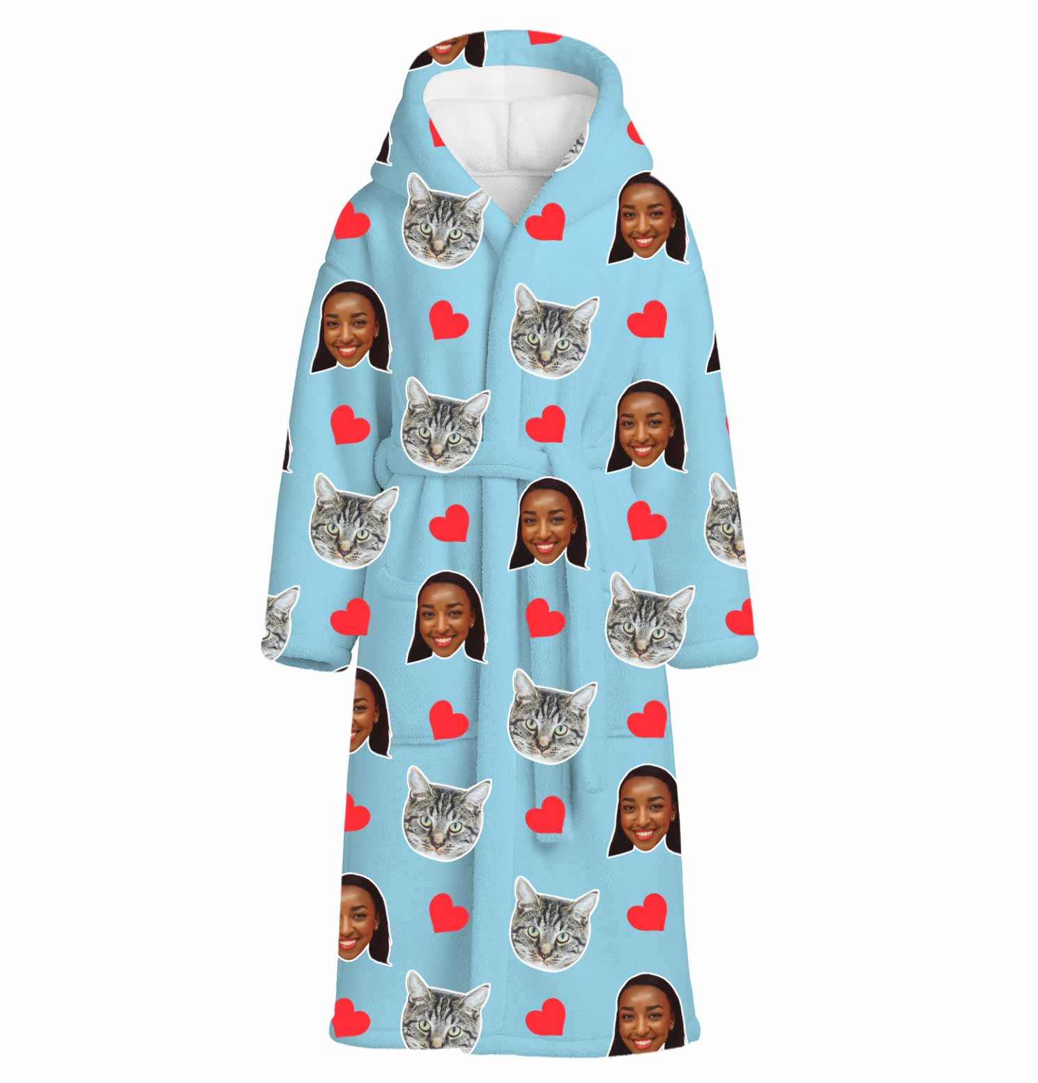 Red Hearts Cat Faces Personalised Dressing Gown