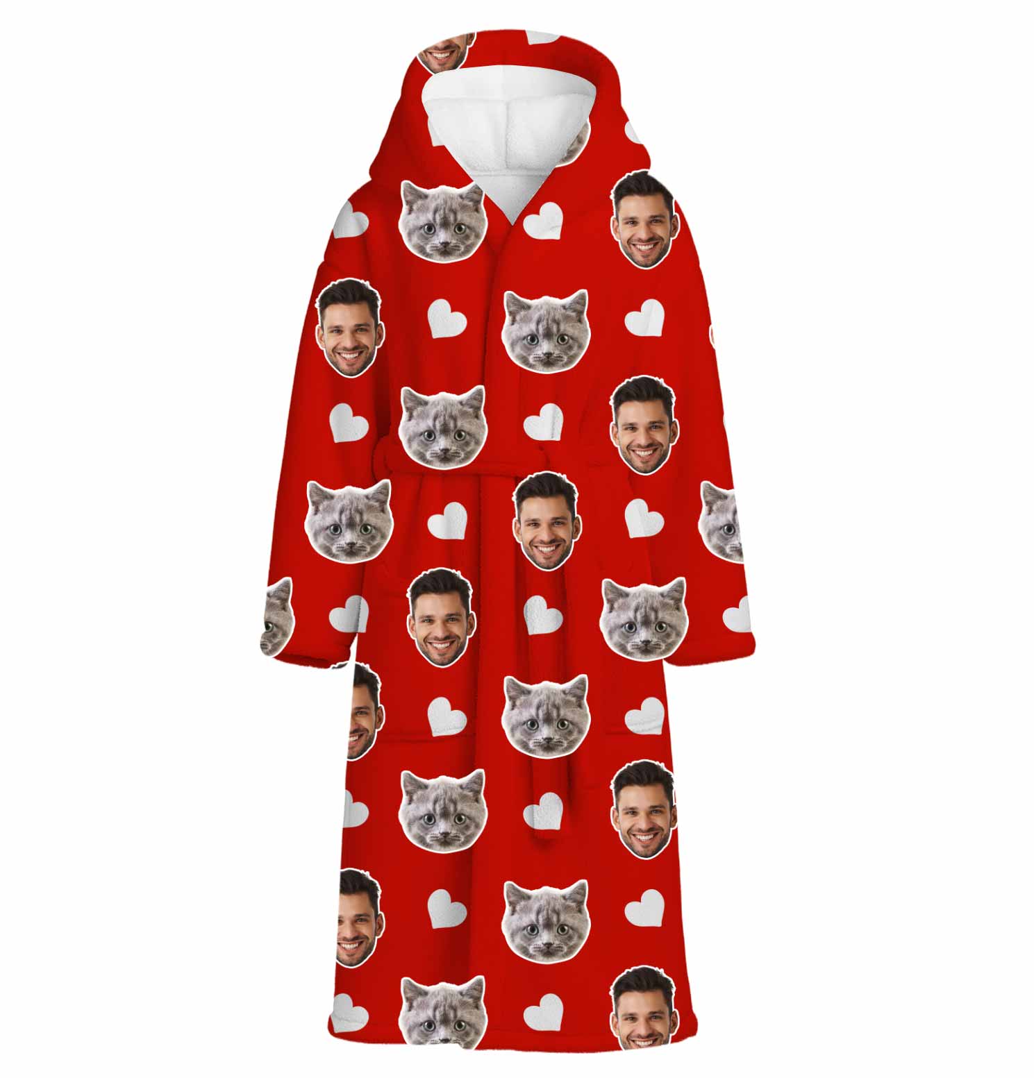 White Hearts Cat Faces Personalised Dressing Gown