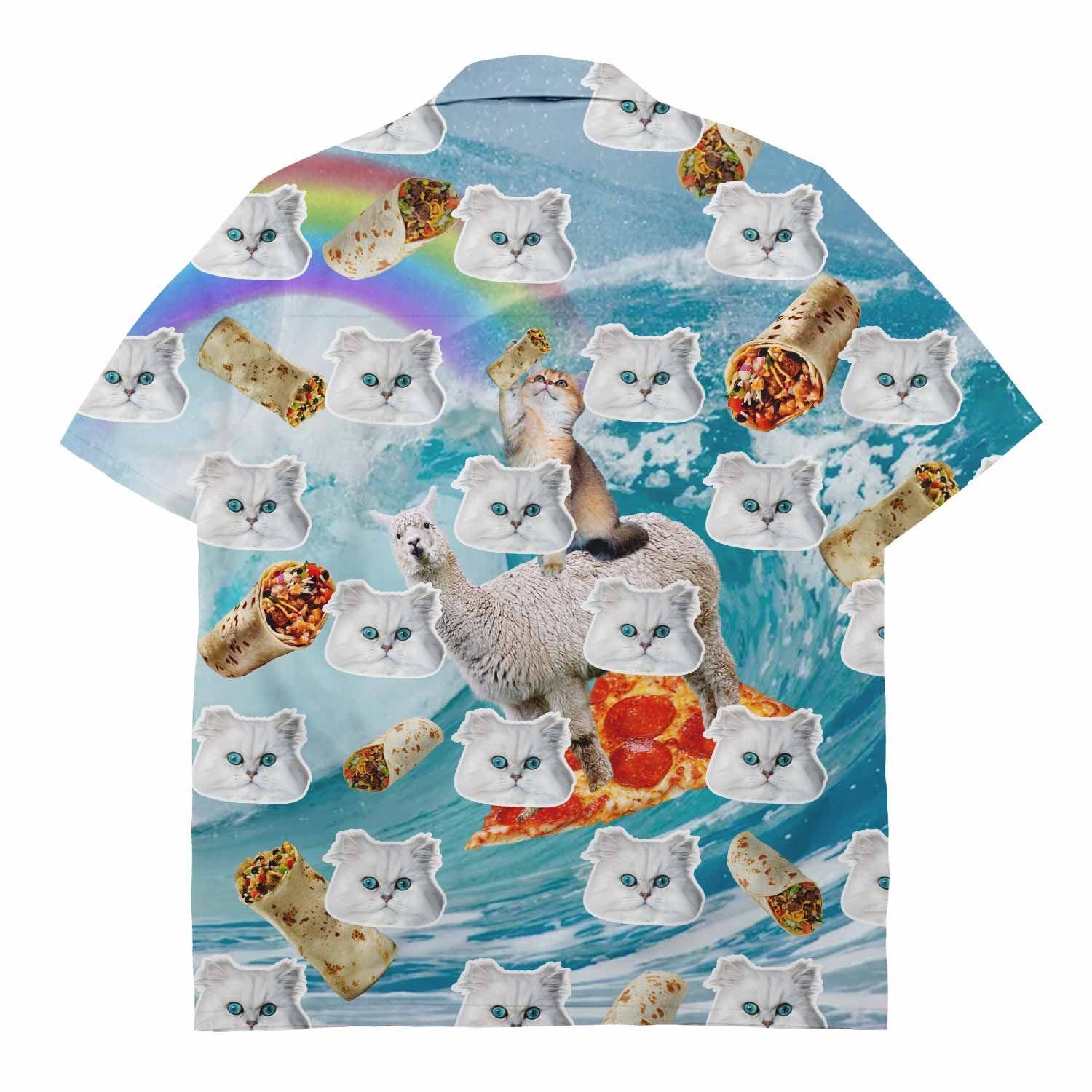Cat Surfing Llama Custom Face Hawaiian Shirt