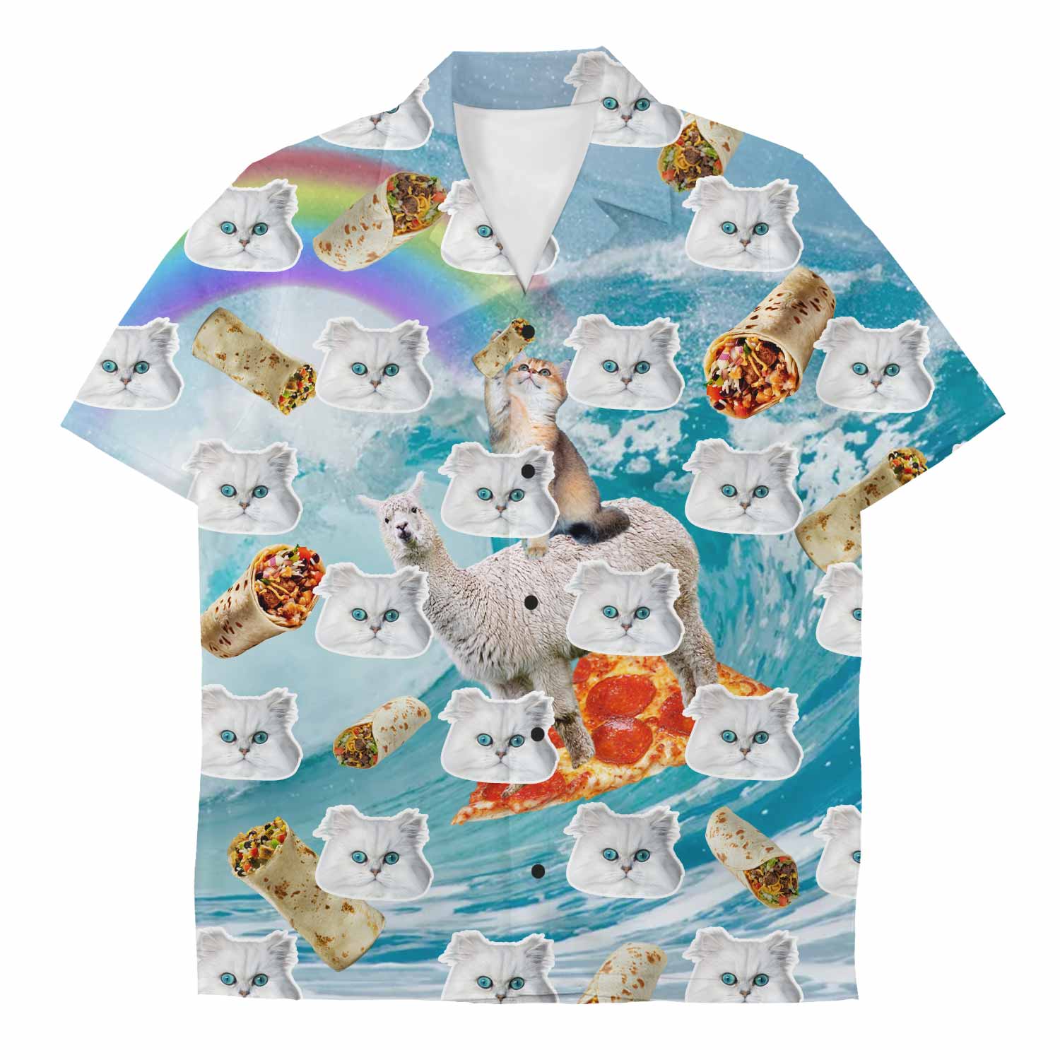 Cat Surfing Llama Custom Face Hawaiian Shirt