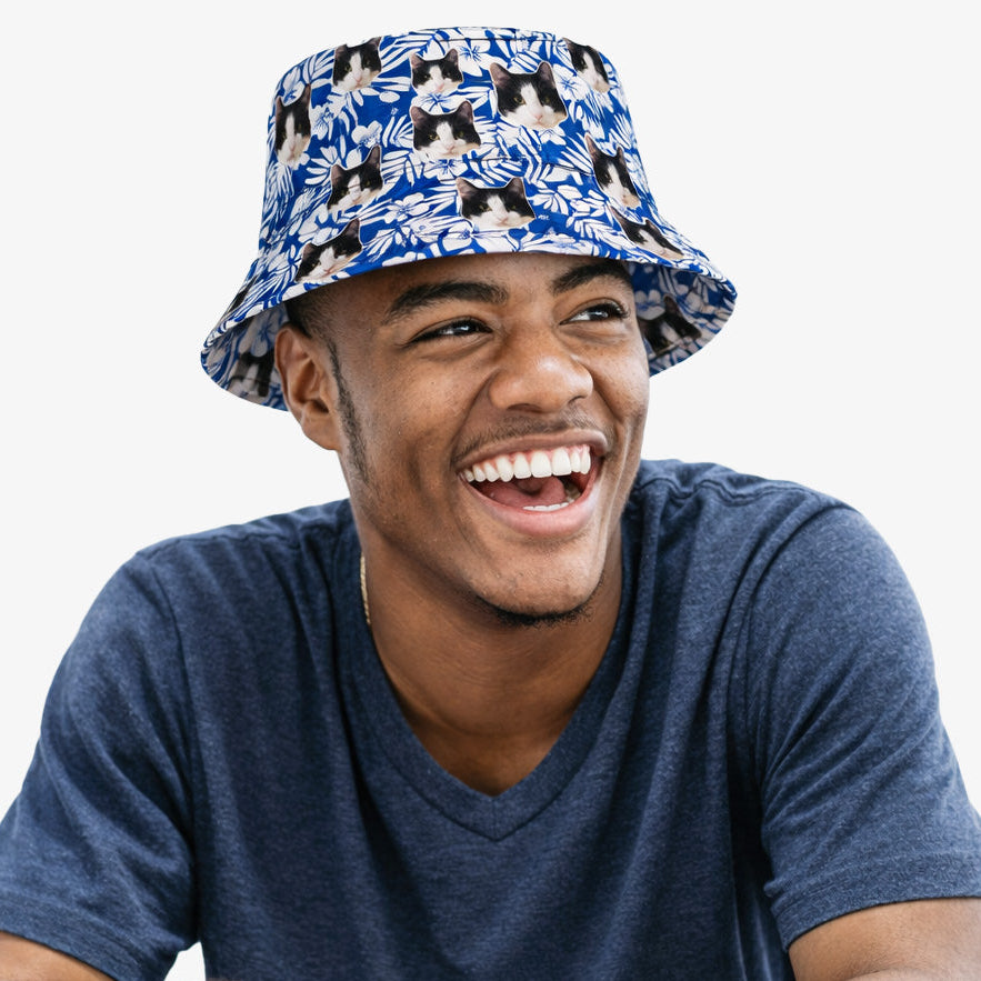 Hawaiian Blue Cat Faces Custom Bucket Hat