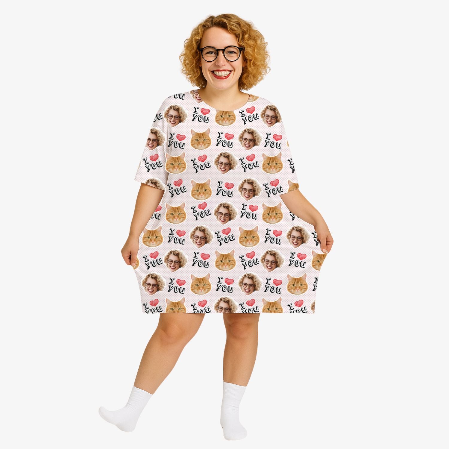 I Heart You Cat Faces Custom Sleep Tee