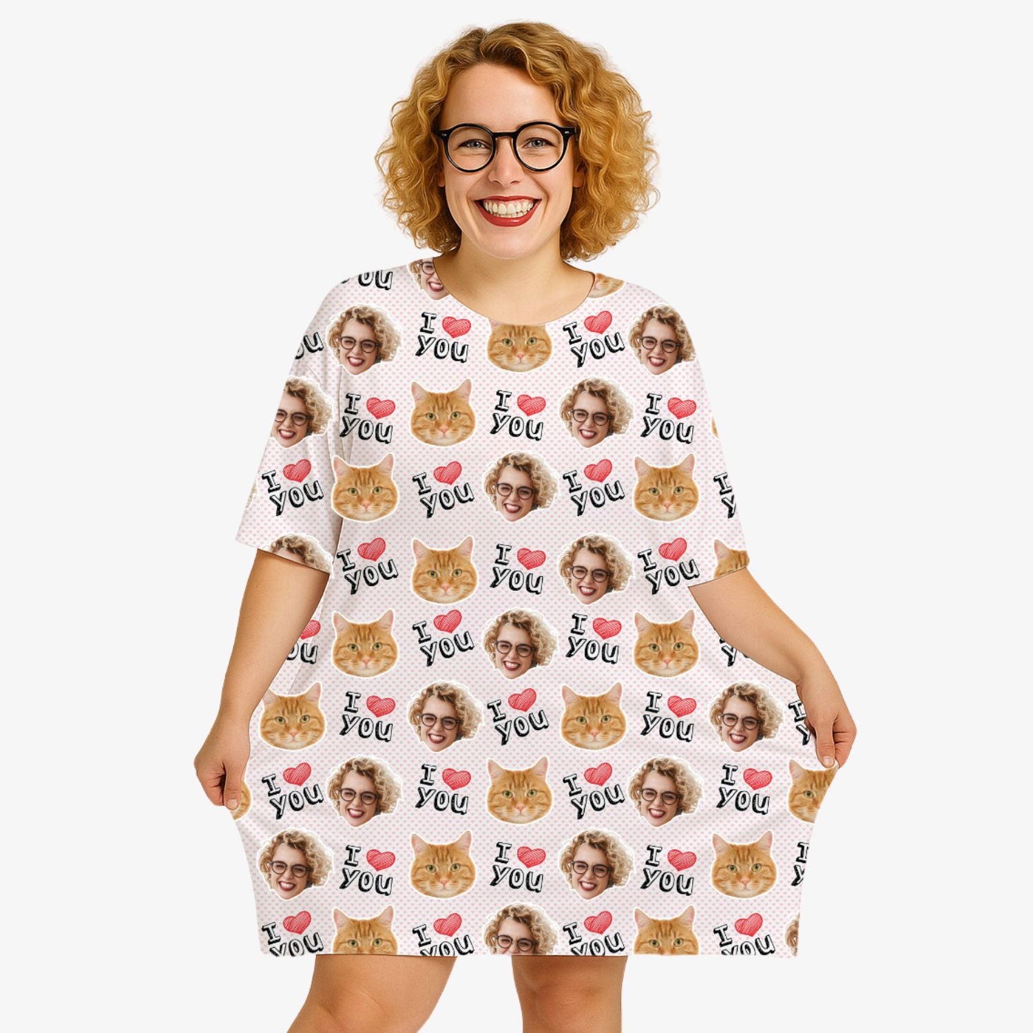 I Heart You Cat Faces Custom Sleep Tee