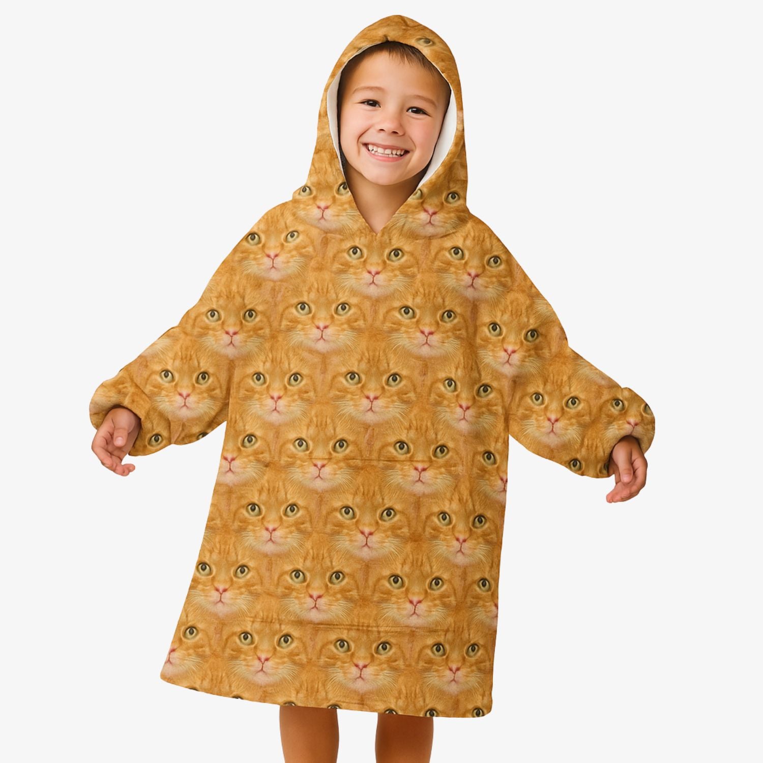 Cat Face Mash Kids Hoodie Blanket