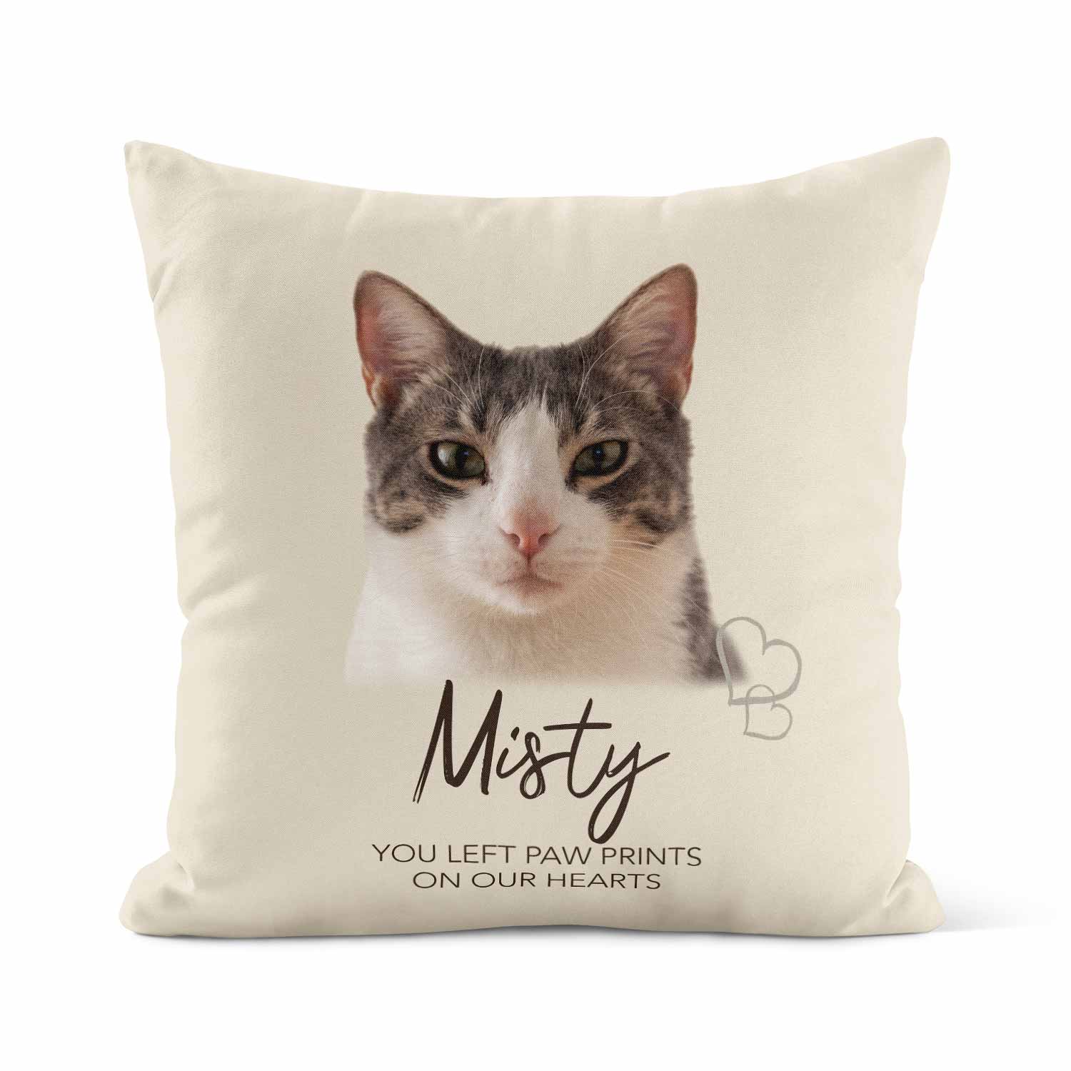 You Left Paw Prints On Our Hearts (Cat Name) Memorial Cushion