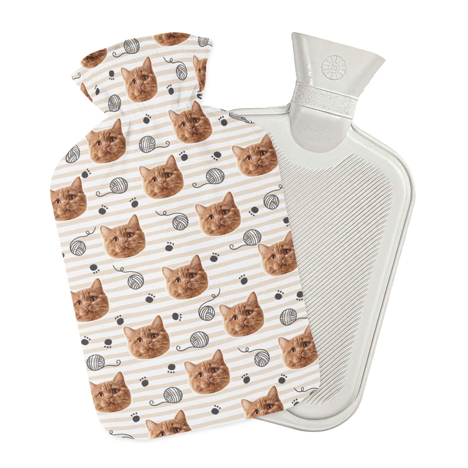 Yarn & Cat Paw Prints Personalised Hot Water Bottle